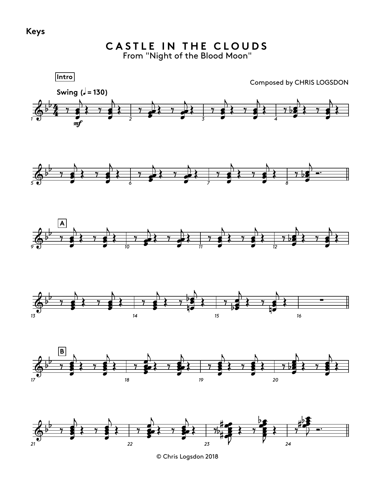 Chris Logsdon Castle In The Clouds (from Night of the Blood Moon) - Keys sheet music notes and chords arranged for Performance Ensemble