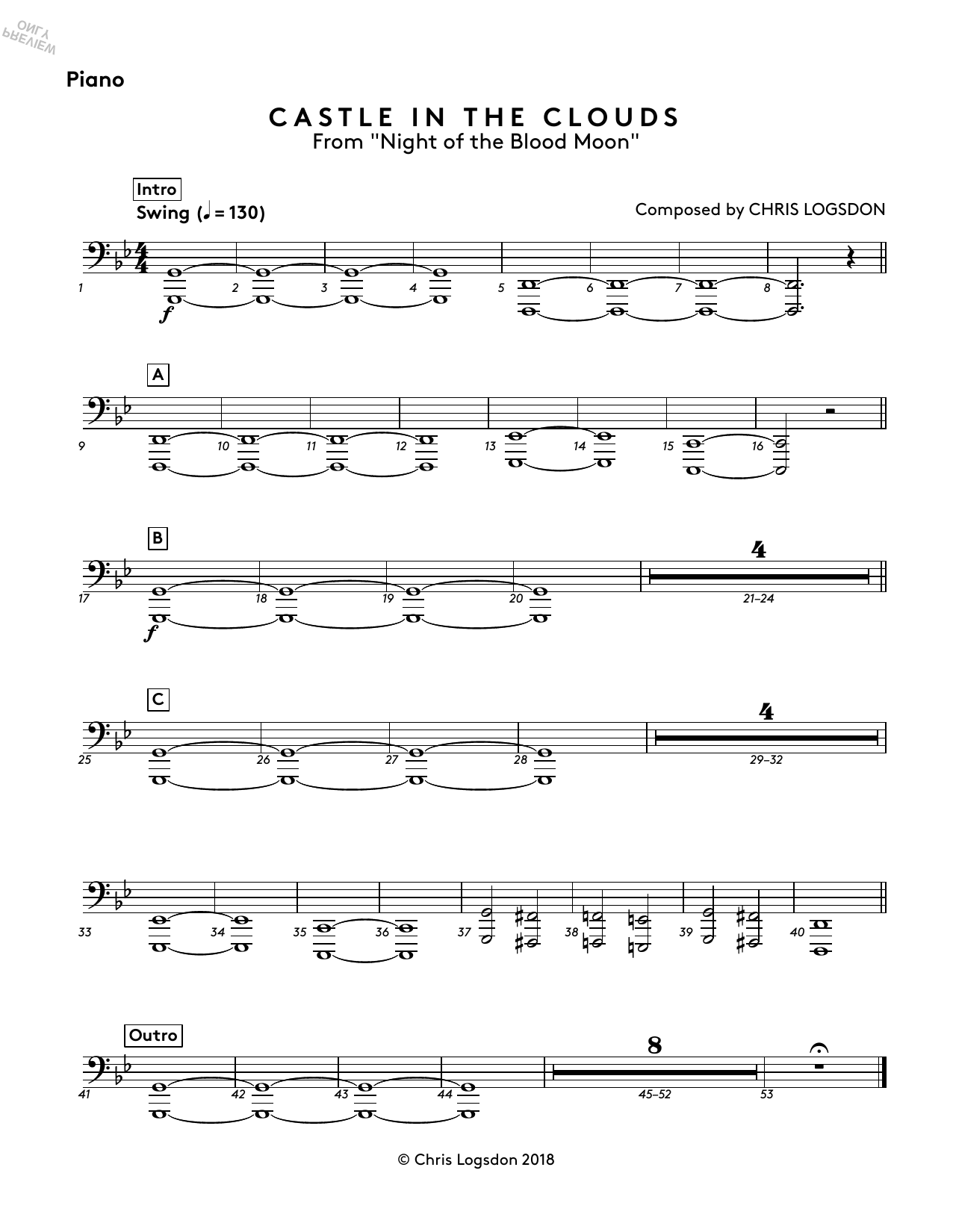 Chris Logsdon Castle In The Clouds (from Night of the Blood Moon) - Piano sheet music notes and chords arranged for Performance Ensemble