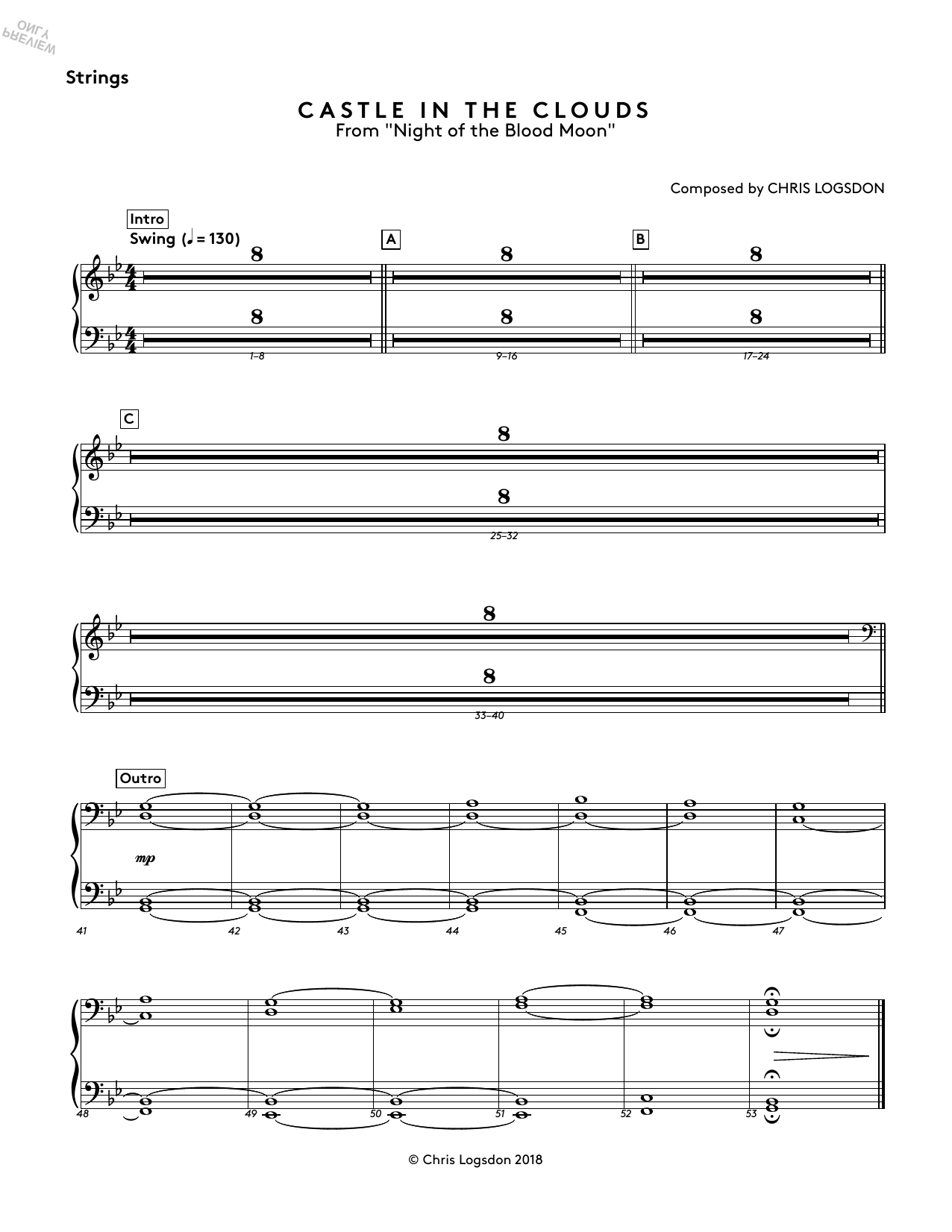 Chris Logsdon Castle In The Clouds (from Night of the Blood Moon) - Strings sheet music notes and chords arranged for Performance Ensemble