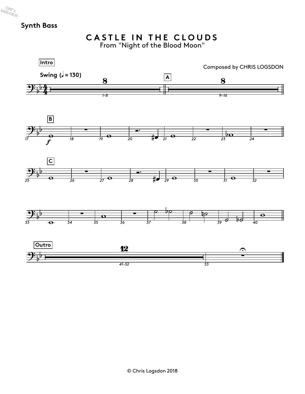 Chris Logsdon Castle In The Clouds (from Night of the Blood Moon) - Synth. Bass sheet music notes and chords arranged for Performance Ensemble