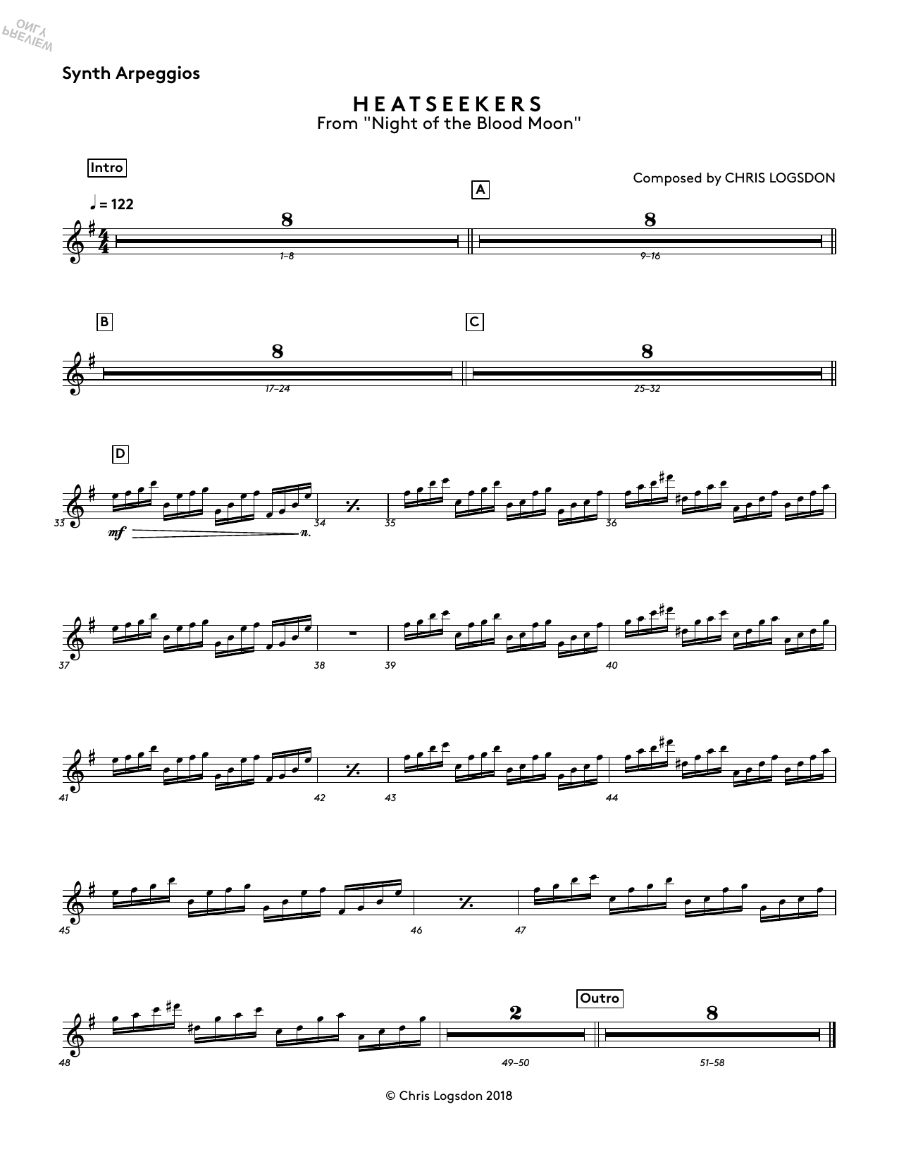 Chris Logsdon Heatseekers (from Night of the Blood Moon) - Synth Arpeggios sheet music notes and chords arranged for Performance Ensemble