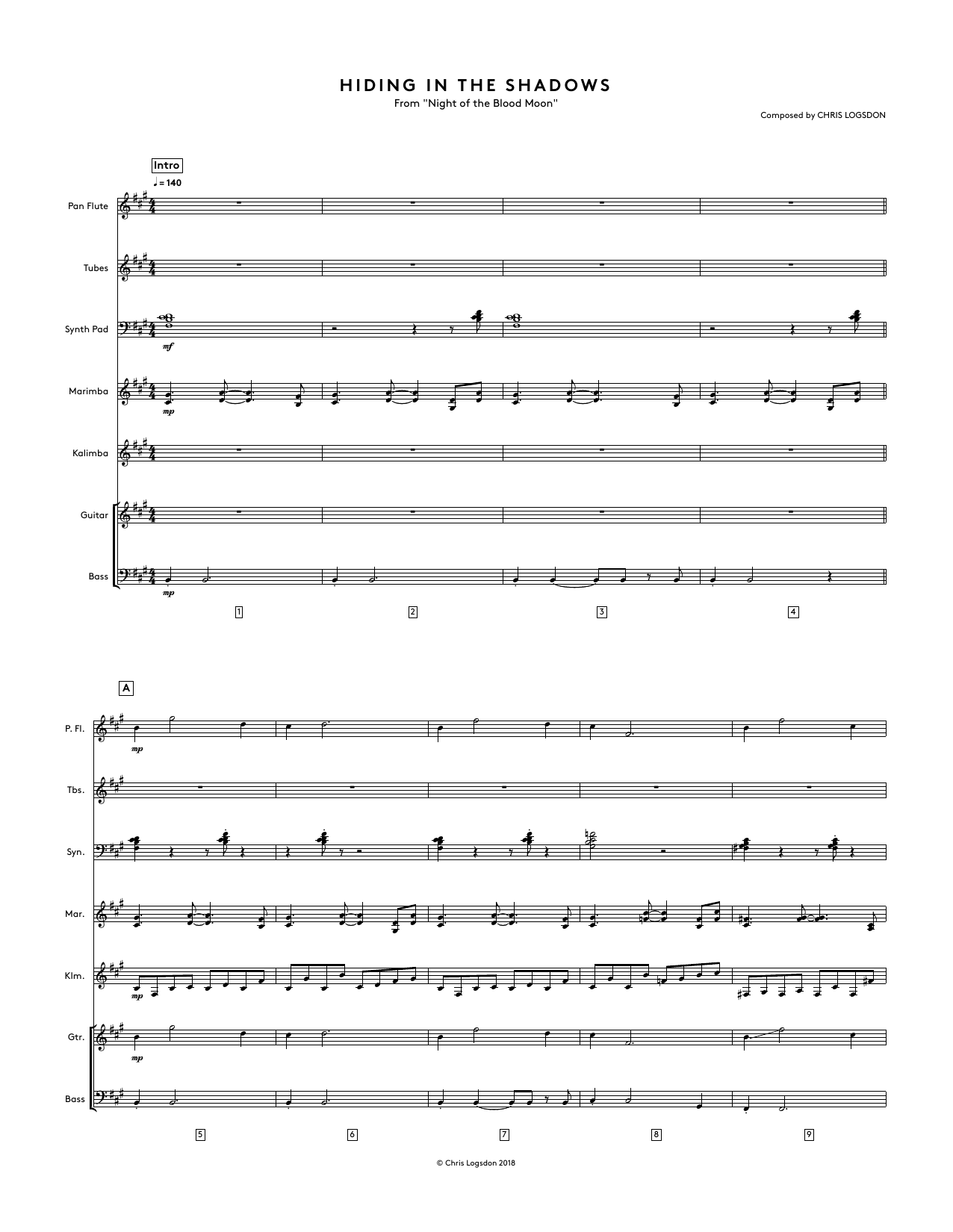 Chris Logsdon Hiding In The Shadows (from Night of the Blood Moon) - Full Score sheet music notes and chords arranged for Performance Ensemble