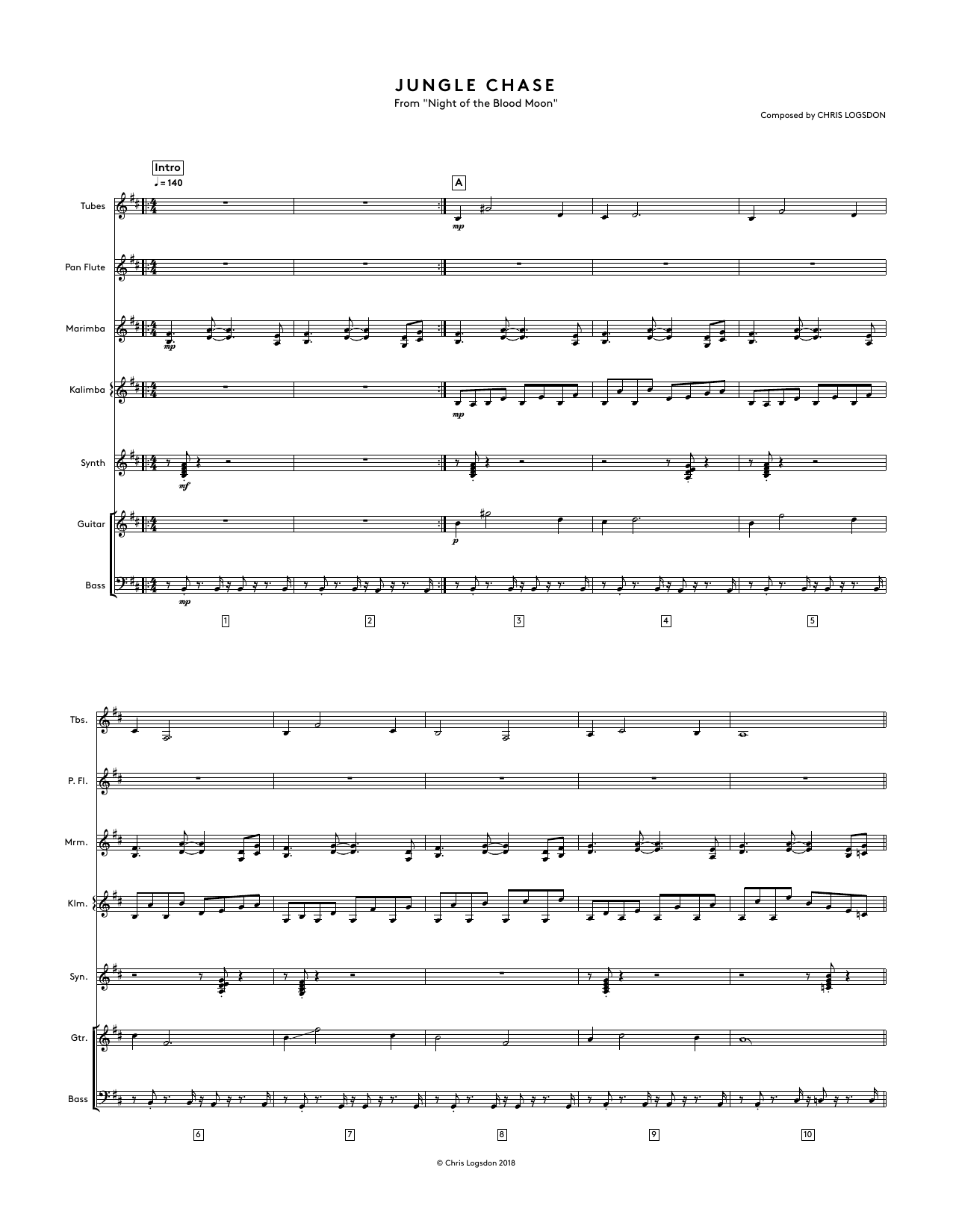 Chris Logsdon Jungle Chase (from Night of the Blood Moon) - Full Score sheet music notes and chords arranged for Performance Ensemble