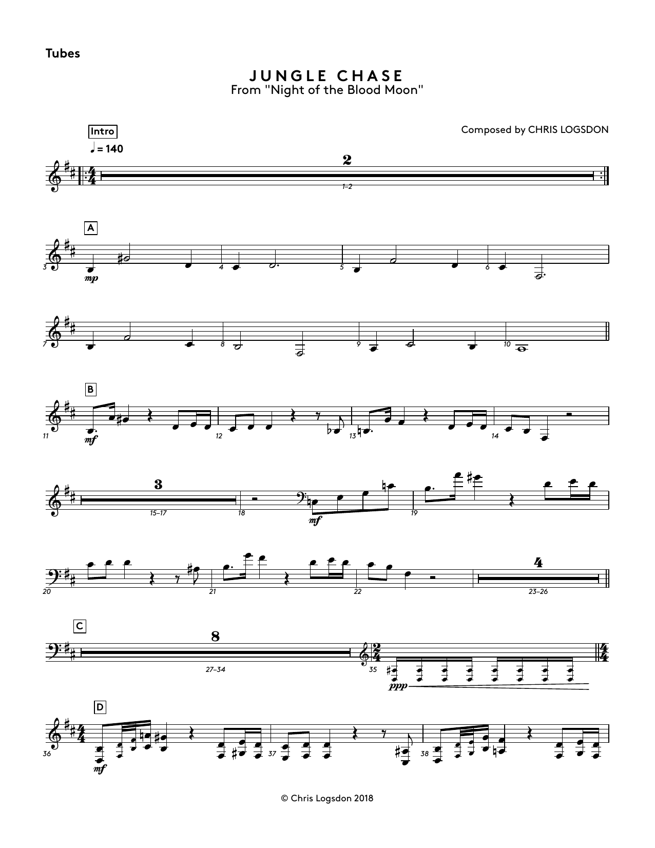 Chris Logsdon Jungle Chase (from Night of the Blood Moon) - Tubes sheet music notes and chords arranged for Performance Ensemble