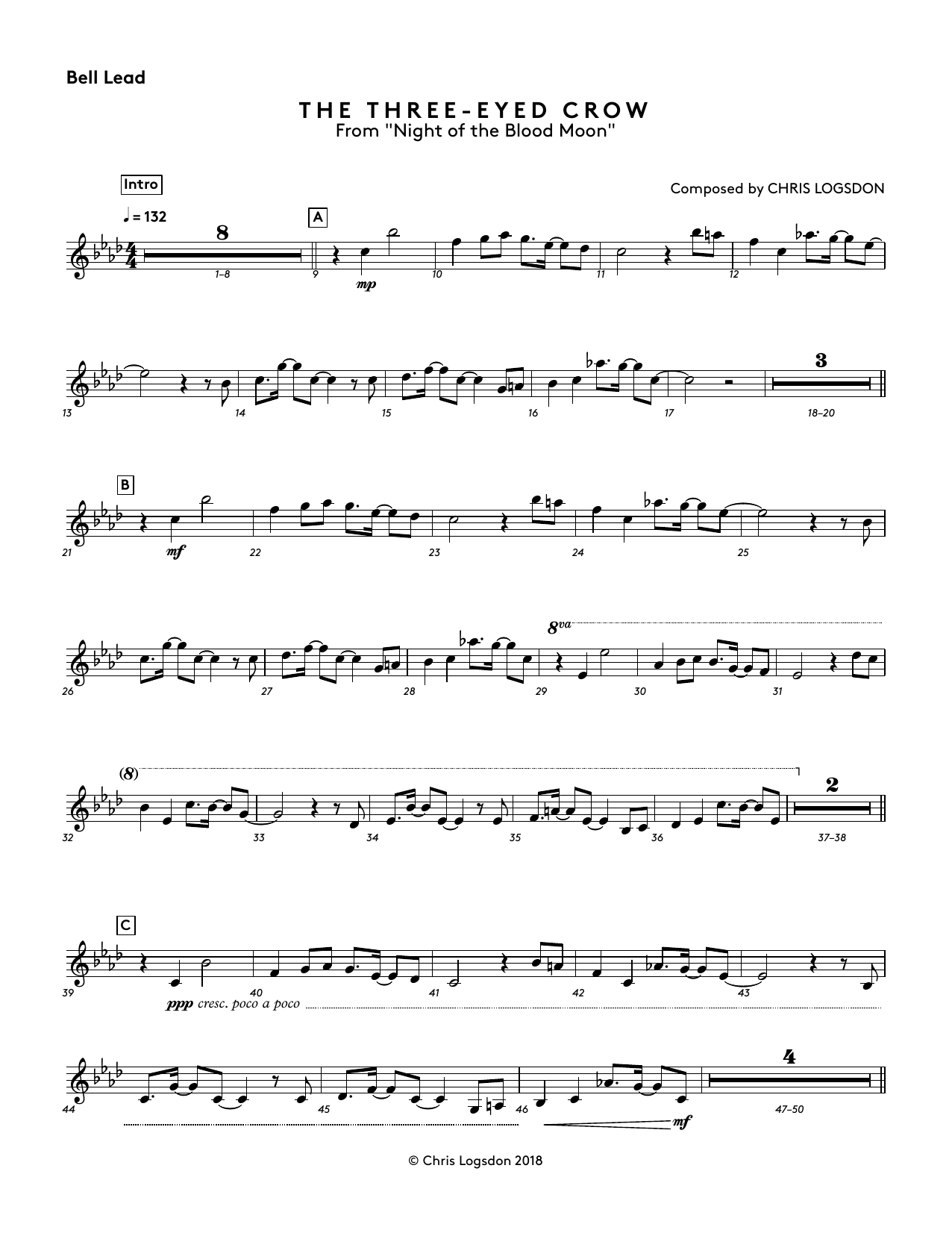 Chris Logsdon The Three-Eyed Crow (from Night of the Blood Moon) - Bell Lead sheet music notes and chords arranged for Performance Ensemble