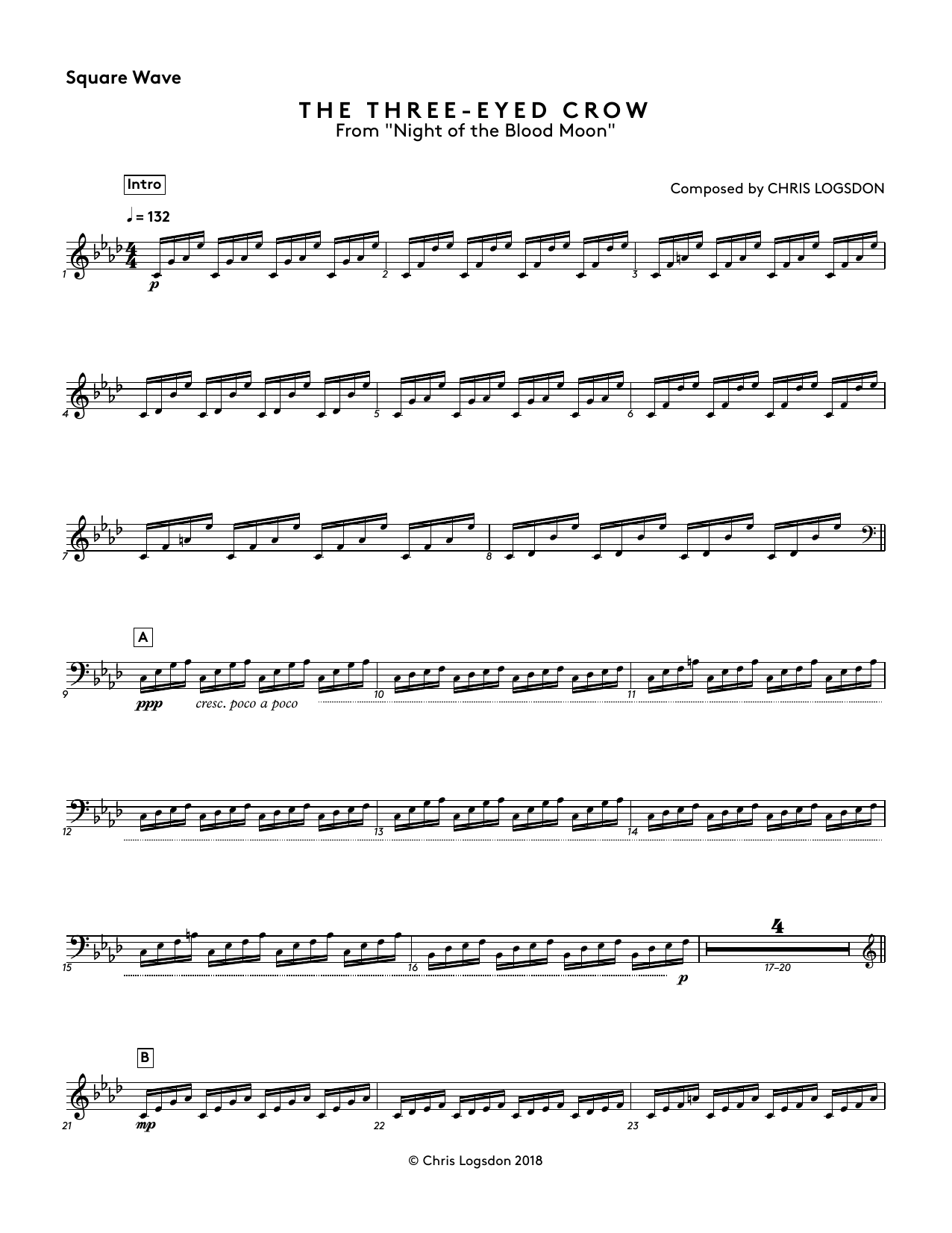 Chris Logsdon The Three-Eyed Crow (from Night of the Blood Moon) - Square Wave sheet music notes and chords arranged for Performance Ensemble