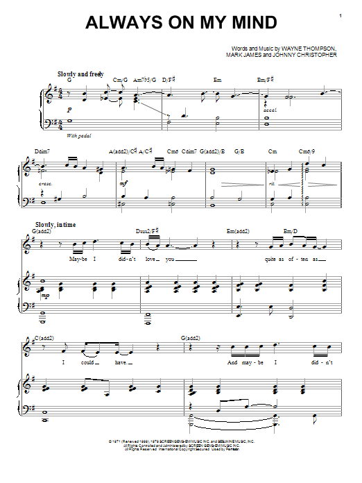Chris Mann Always On My Mind sheet music notes and chords arranged for Piano & Vocal