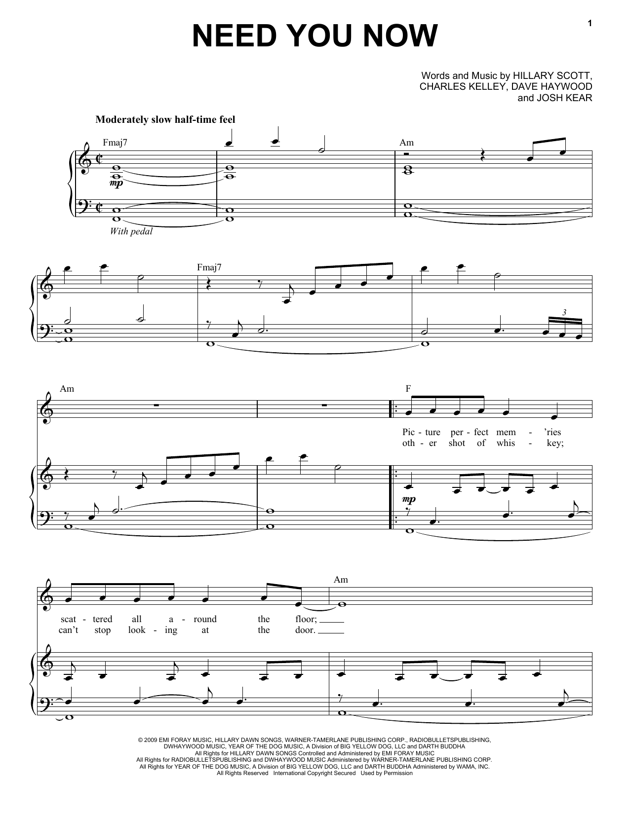 Chris Mann Need You Now sheet music notes and chords arranged for Piano & Vocal
