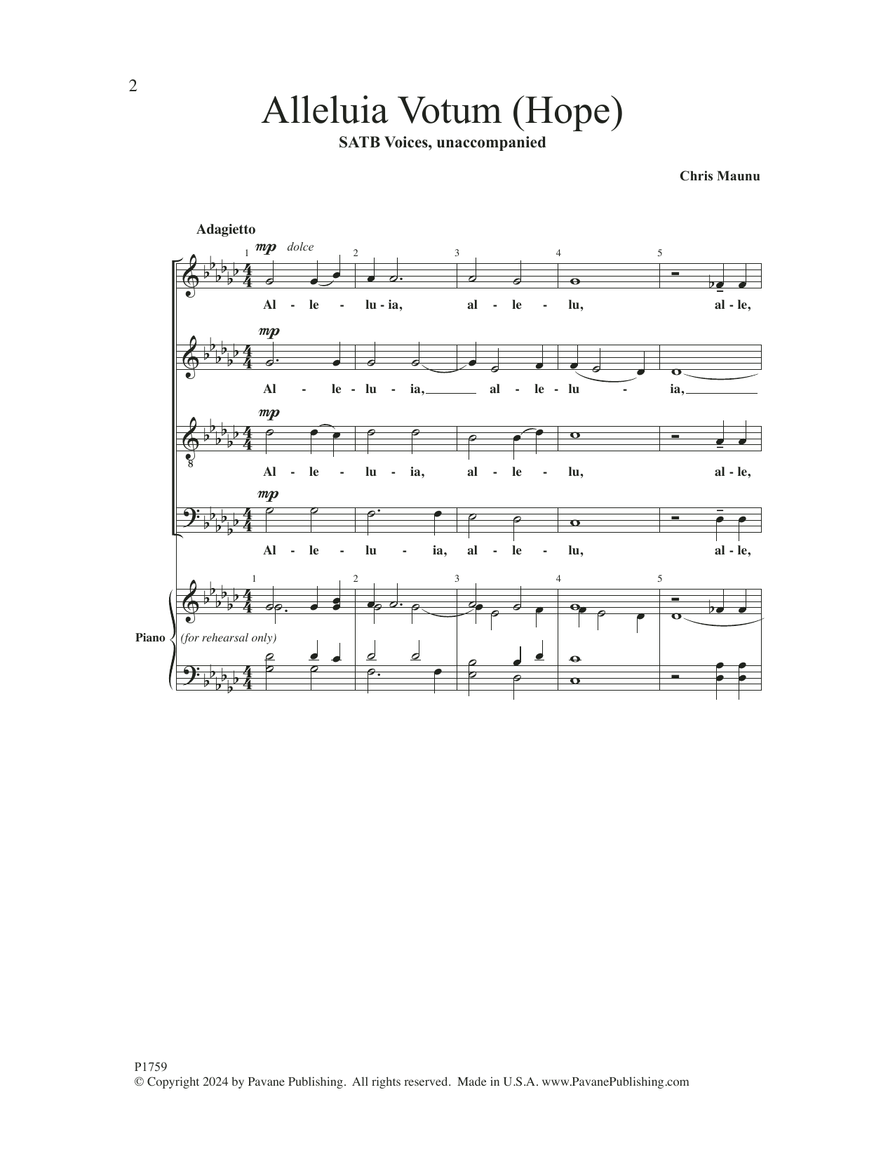 Chris Maunu Alleluia Votum sheet music notes and chords arranged for Choir