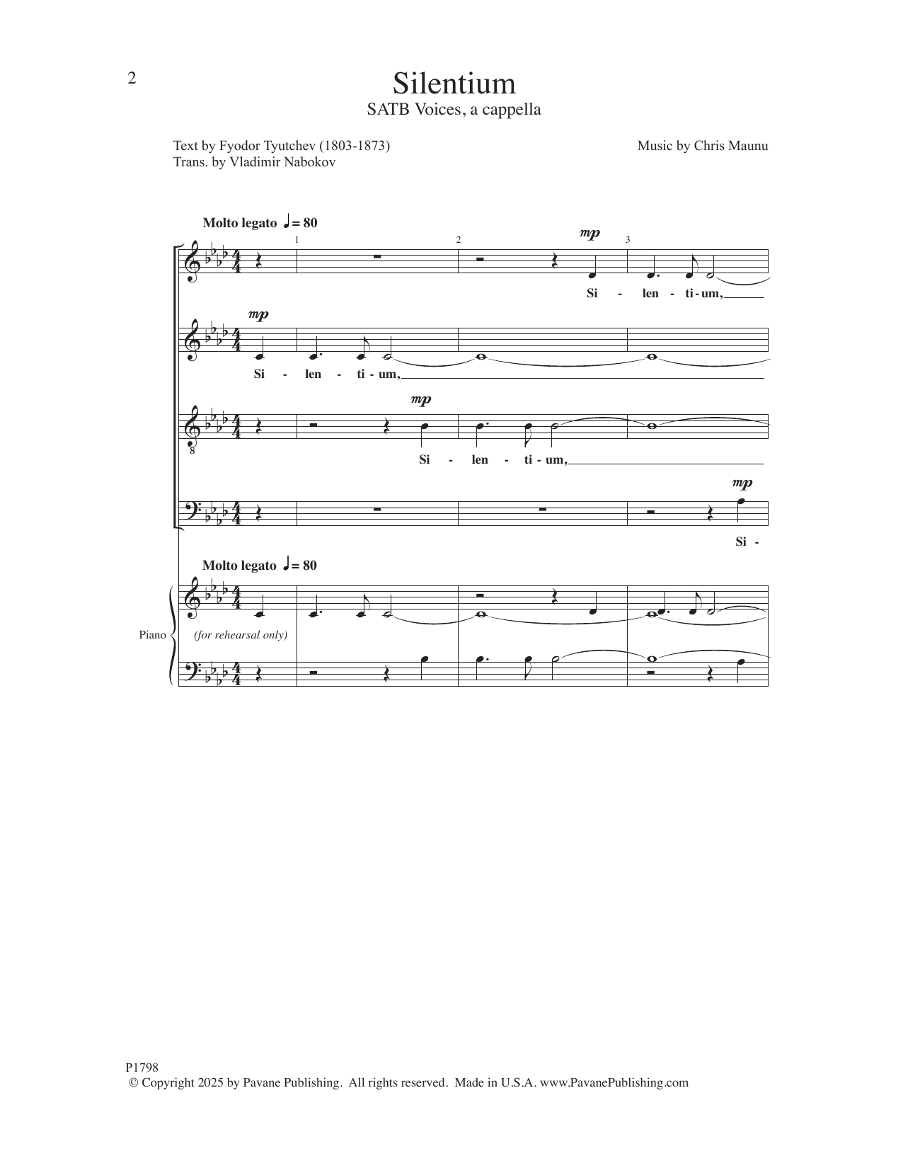 Chris Maunu Silentium sheet music notes and chords arranged for SATB Choir