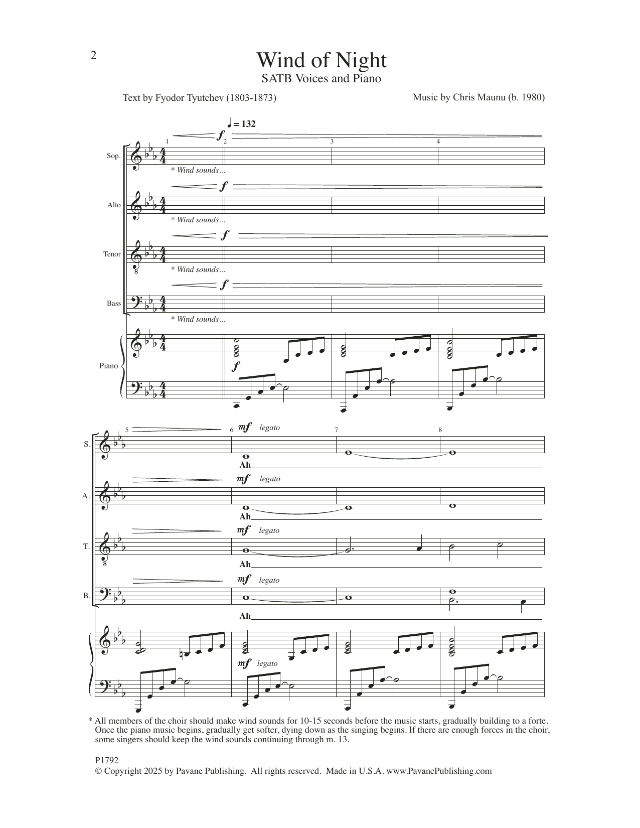 Chris Maunu Wind of Night sheet music notes and chords arranged for SATB Choir
