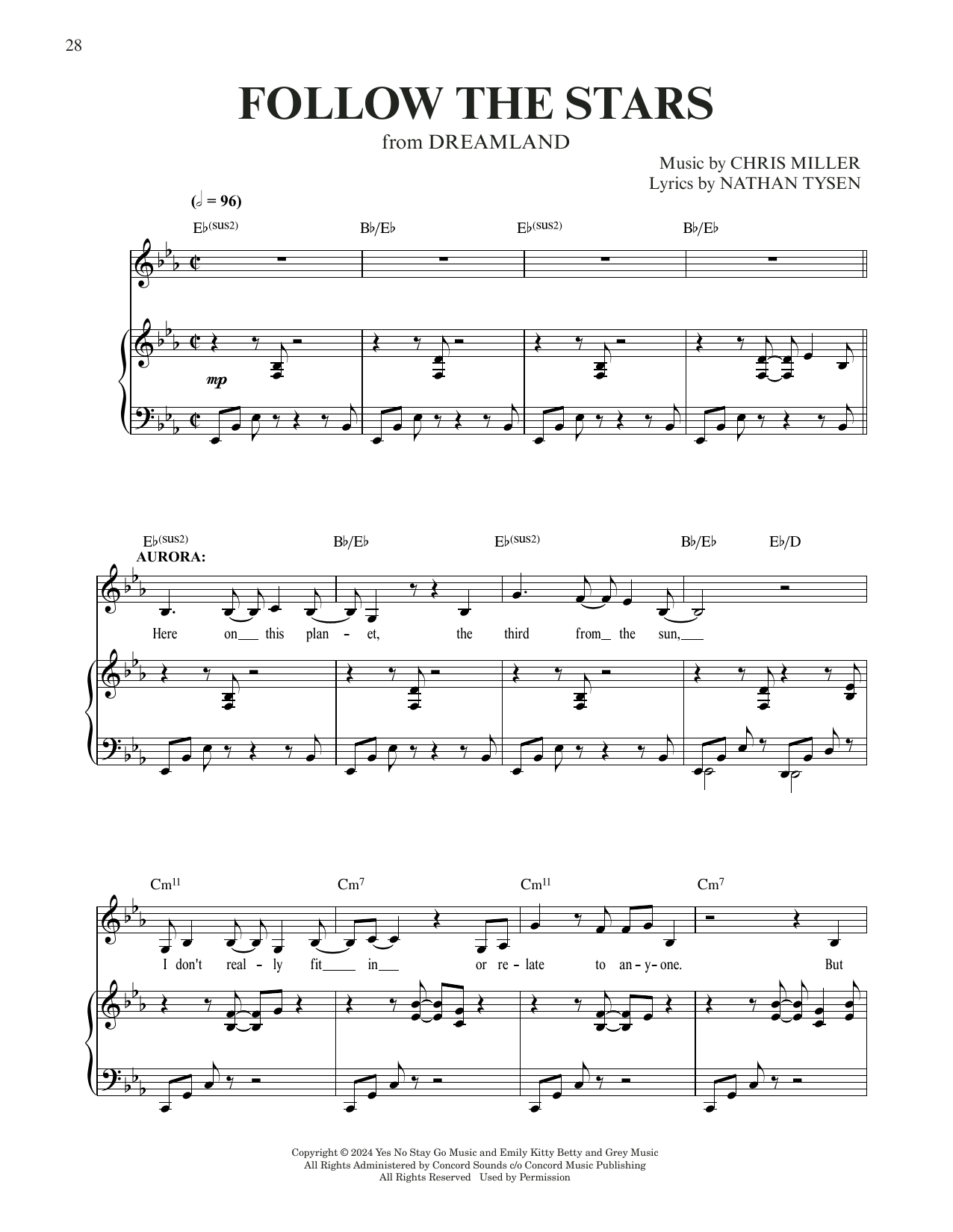 Chris Miller & Nathan Tysen Follow The Stars (from Dreamland) sheet music notes and chords arranged for Piano & Vocal