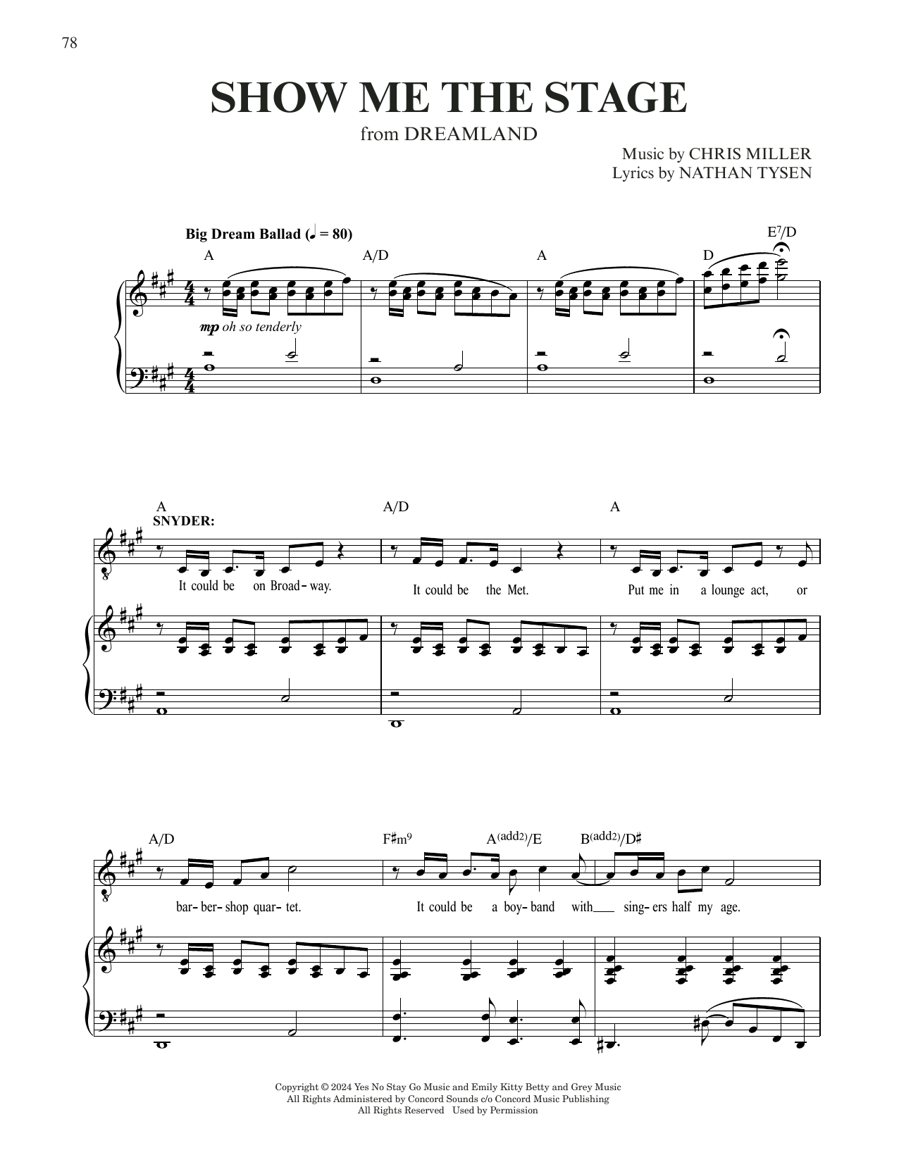 Chris Miller & Nathan Tysen Show Me The Stage (from Dreamland) sheet music notes and chords arranged for Piano & Vocal