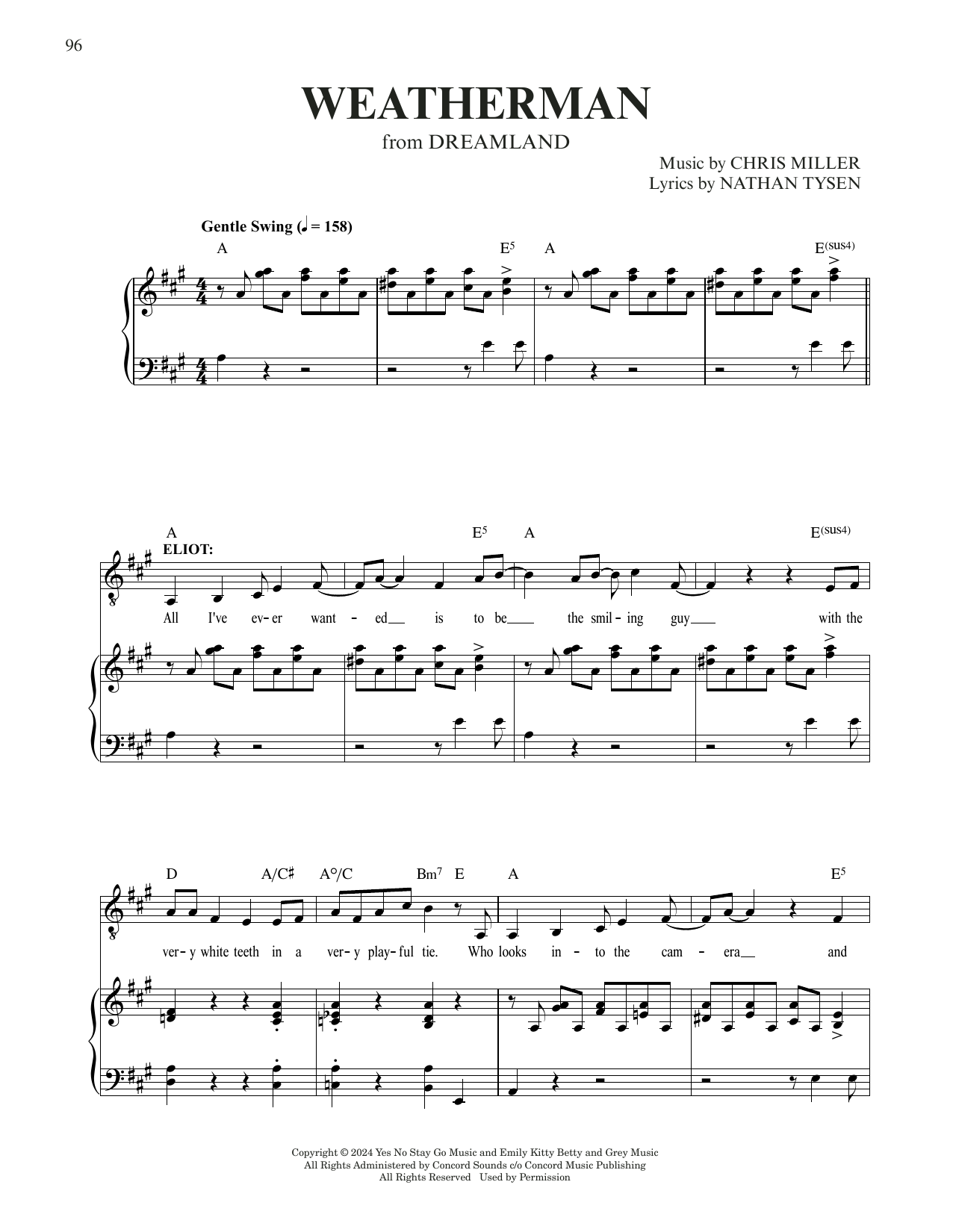 Chris Miller & Nathan Tysen Weatherman (from Dreamland) sheet music notes and chords arranged for Piano & Vocal