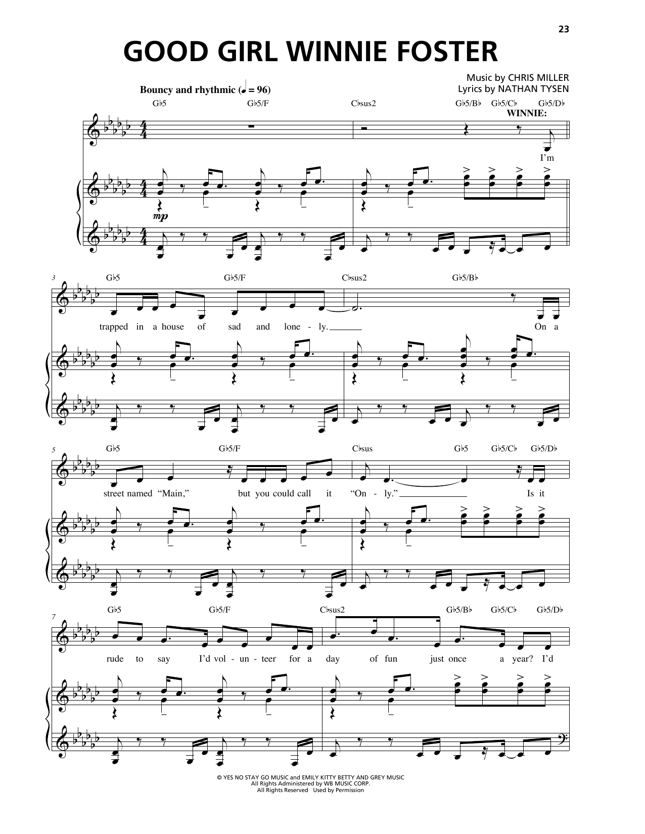 Chris Miller Good Girl Winnie Foster sheet music notes and chords arranged for Piano & Vocal