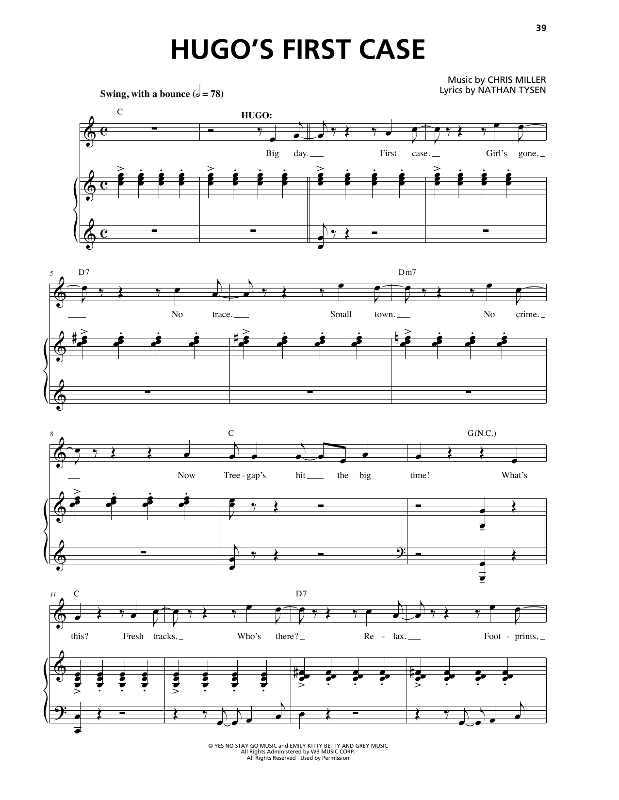 Chris Miller Hugo's First Case sheet music notes and chords arranged for Piano & Vocal