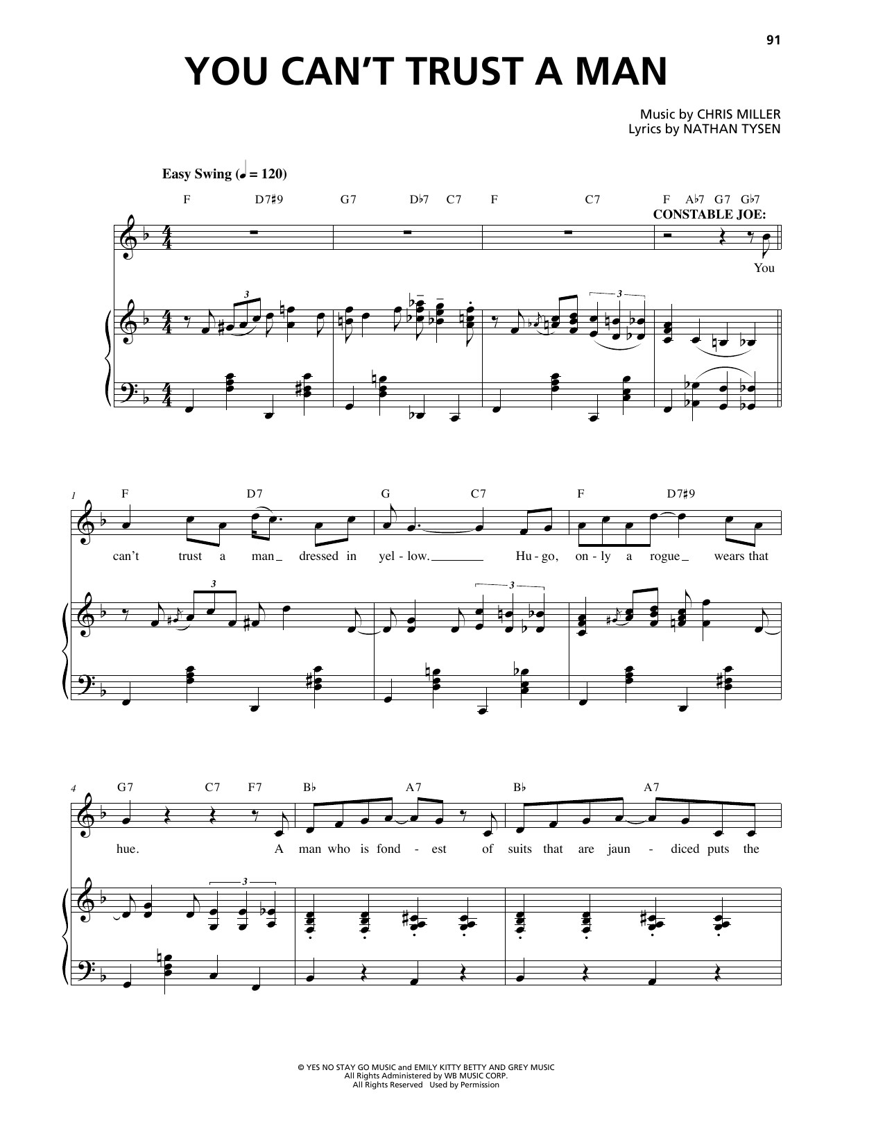 Chris Miller You Can't Trust A Man sheet music notes and chords arranged for Piano & Vocal