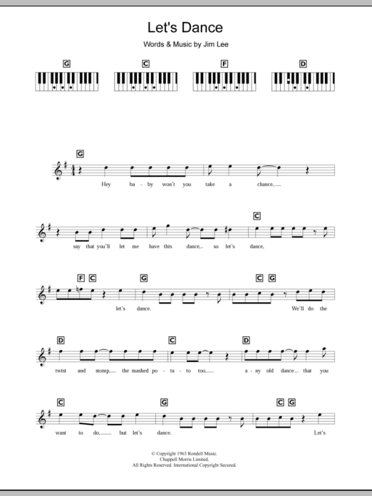 Chris Montez Let's Dance sheet music notes and chords arranged for Piano Chords/Lyrics