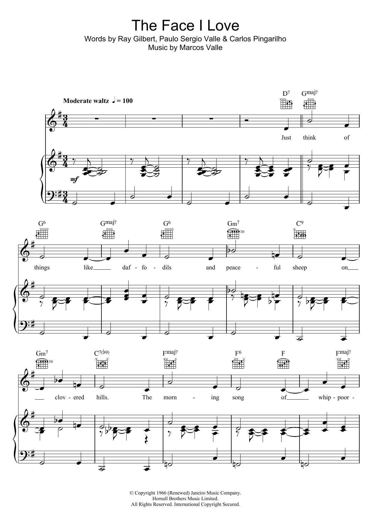 Chris Montez The Face I Love sheet music notes and chords arranged for Piano, Vocal & Guitar Chords