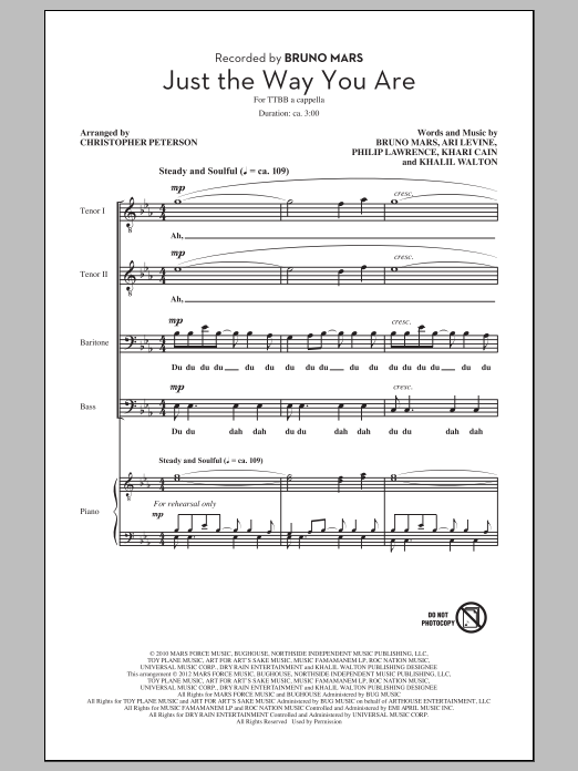 Chris Peterson Just The Way You Are sheet music notes and chords arranged for TTBB Choir