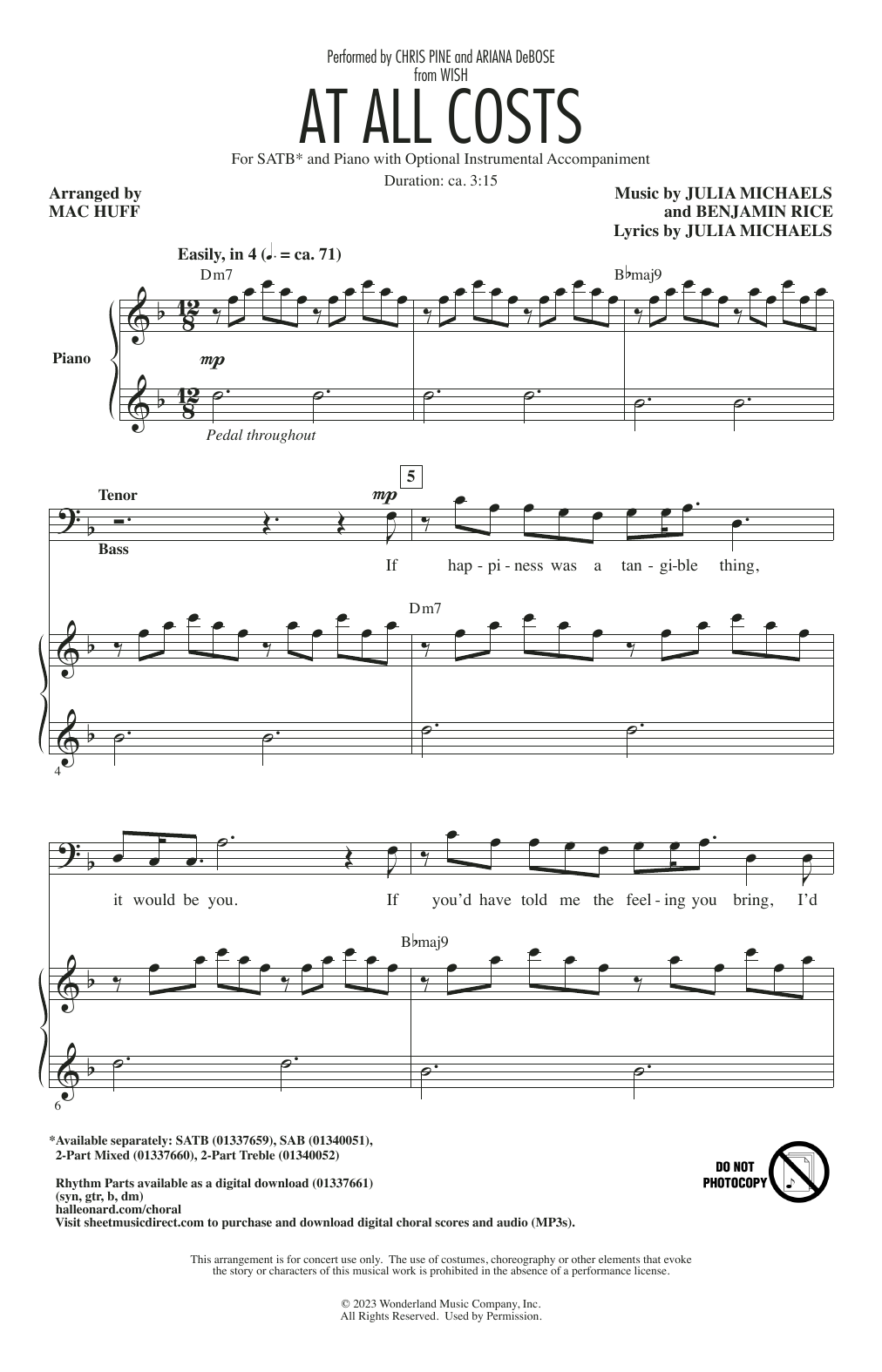 Chris Pine and Ariana DeBose At All Costs (from Wish) (arr. Mac Huff) sheet music notes and chords arranged for SAB Choir