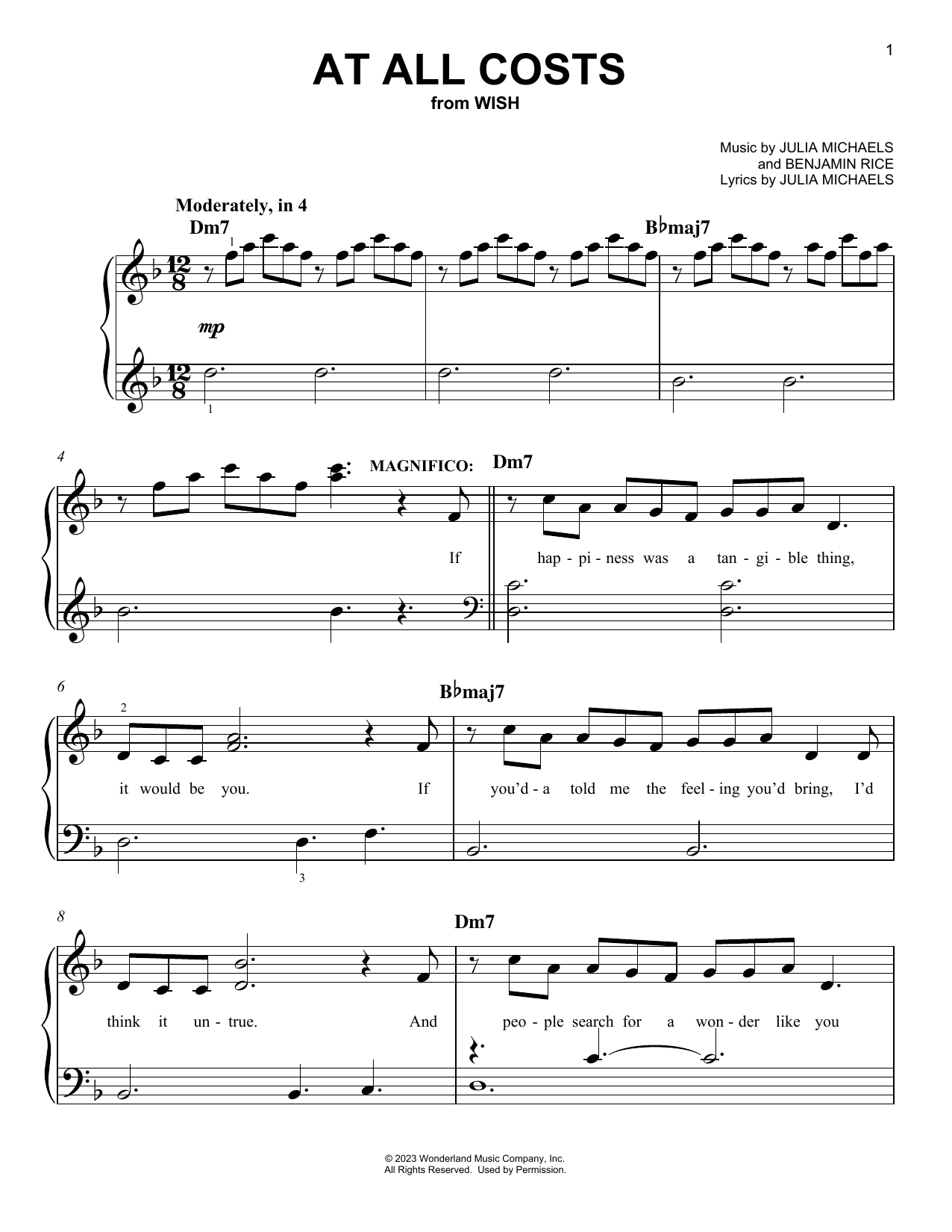 Chris Pine and Ariana DeBose At All Costs (from Wish) sheet music notes and chords arranged for Easy Piano