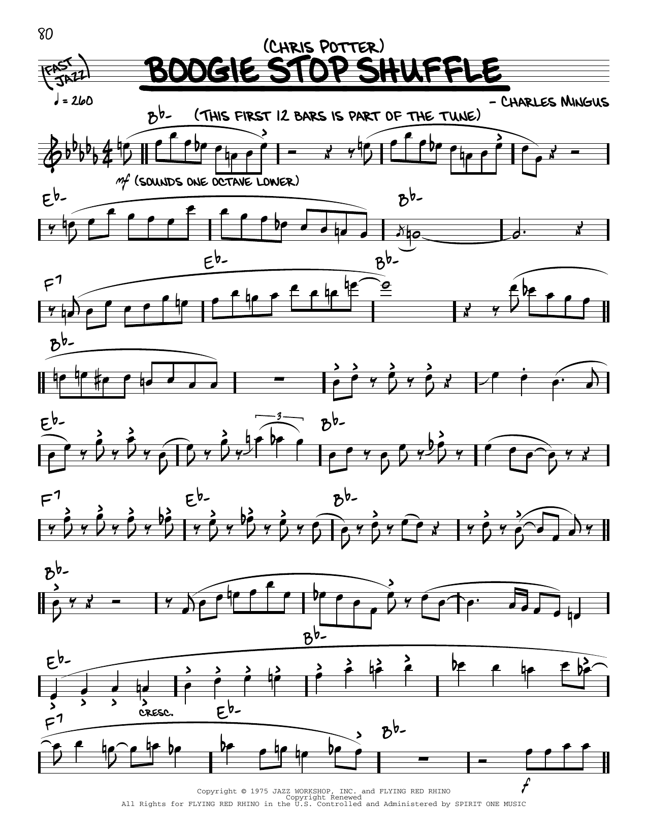 Chris Potter Boogie Stop Shuffle (solo only) sheet music notes and chords arranged for Real Book – Melody & Chords