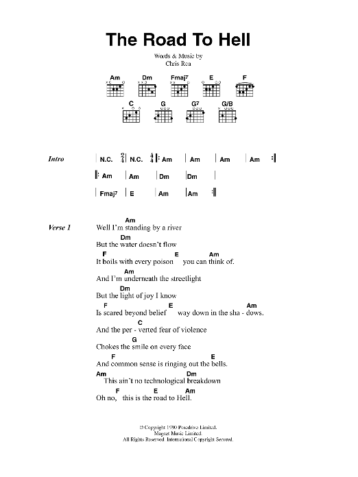 Chris Rea The Road To Hell sheet music notes and chords arranged for Guitar Chords/Lyrics