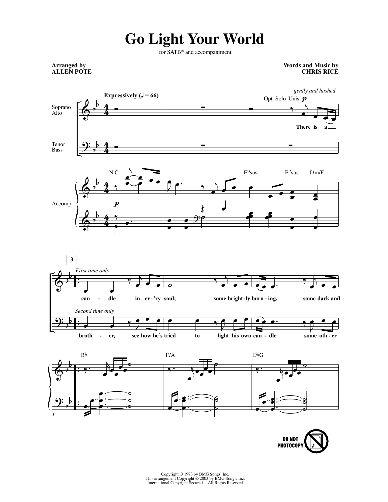 Chris Rice Go Light Your World (arr. Allen Pote) sheet music notes and chords arranged for SATB Choir
