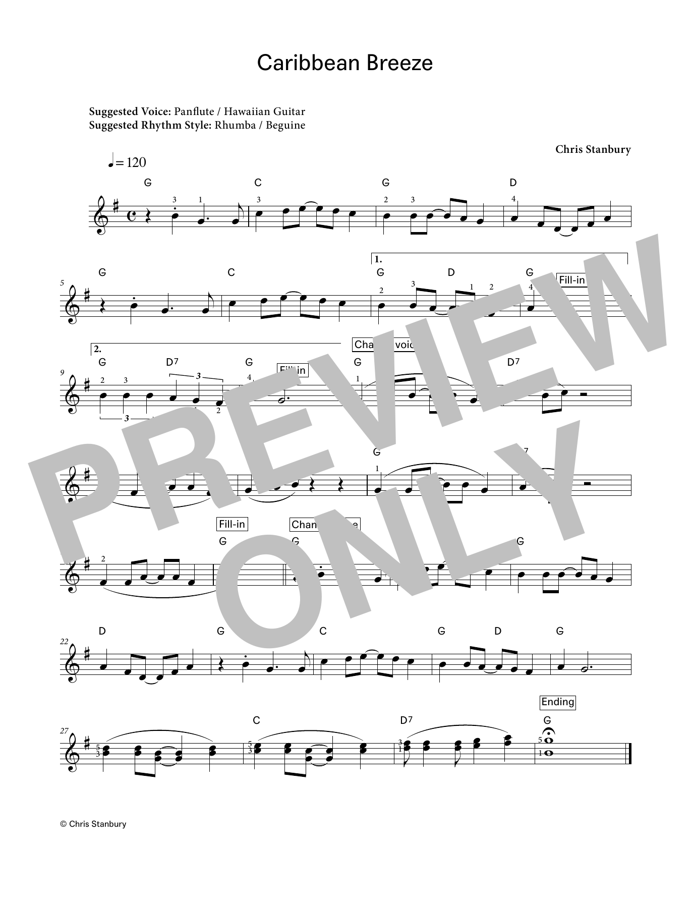 Chris Stanbury Caribbean Breeze (LCME Electronic Keyboard Grade 2 List A) sheet music notes and chords arranged for Piano Solo