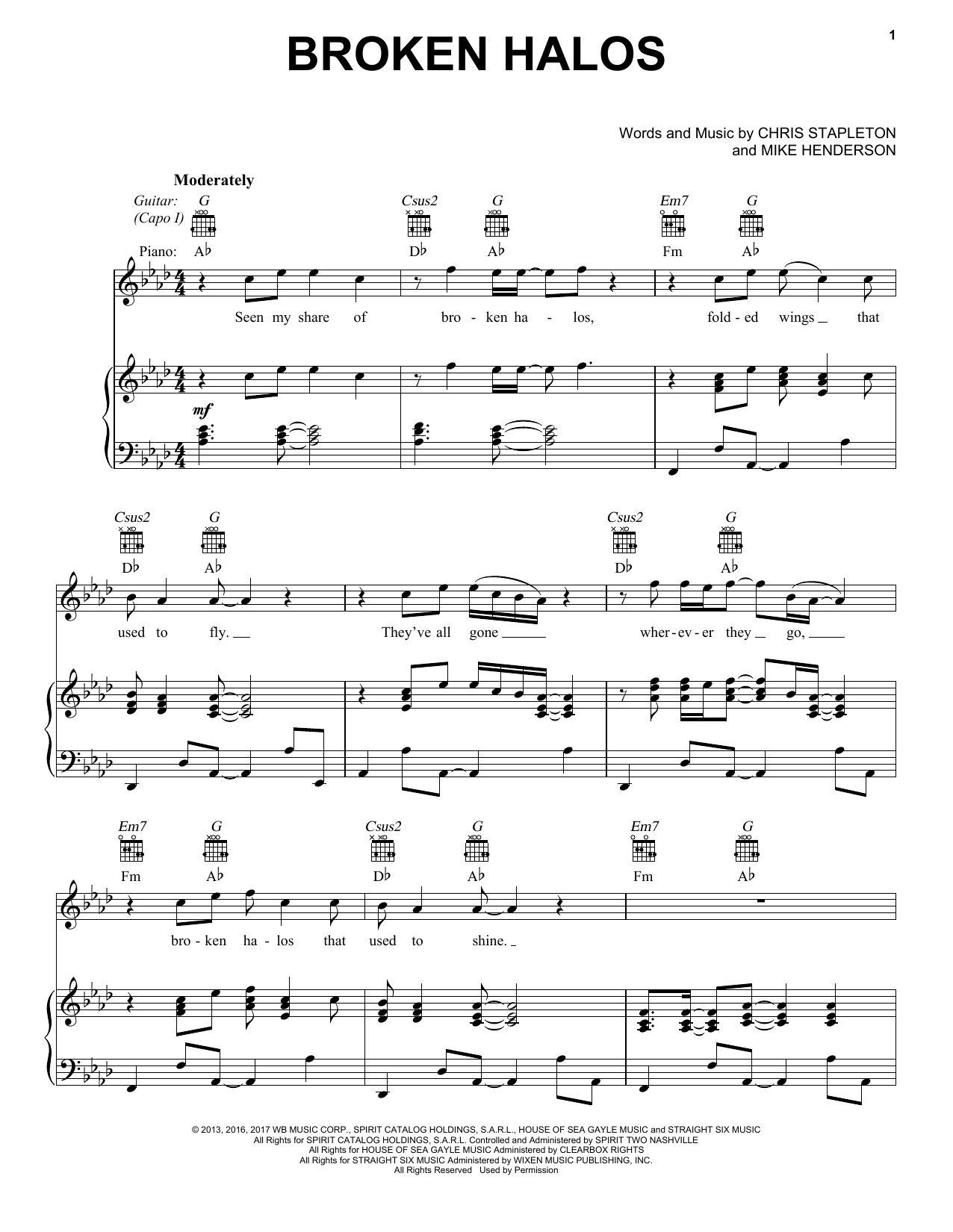 Chris Stapleton Broken Halos sheet music notes and chords arranged for Very Easy Piano