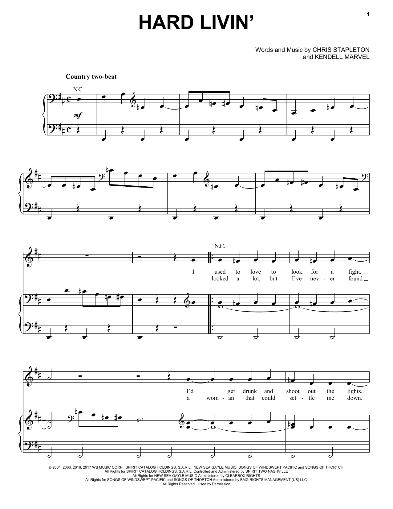 Chris Stapleton Hard Livin' sheet music notes and chords arranged for Piano, Vocal & Guitar Chords (Right-Hand Melody)