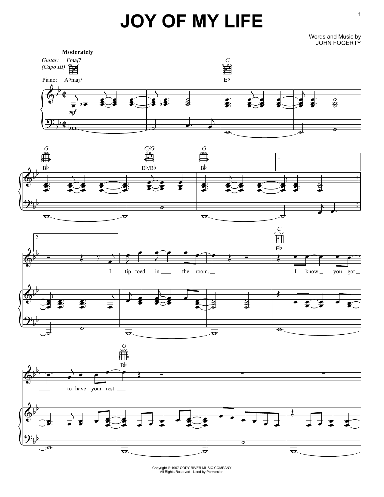 Chris Stapleton Joy Of My Life sheet music notes and chords arranged for Piano, Vocal & Guitar Chords (Right-Hand Melody)