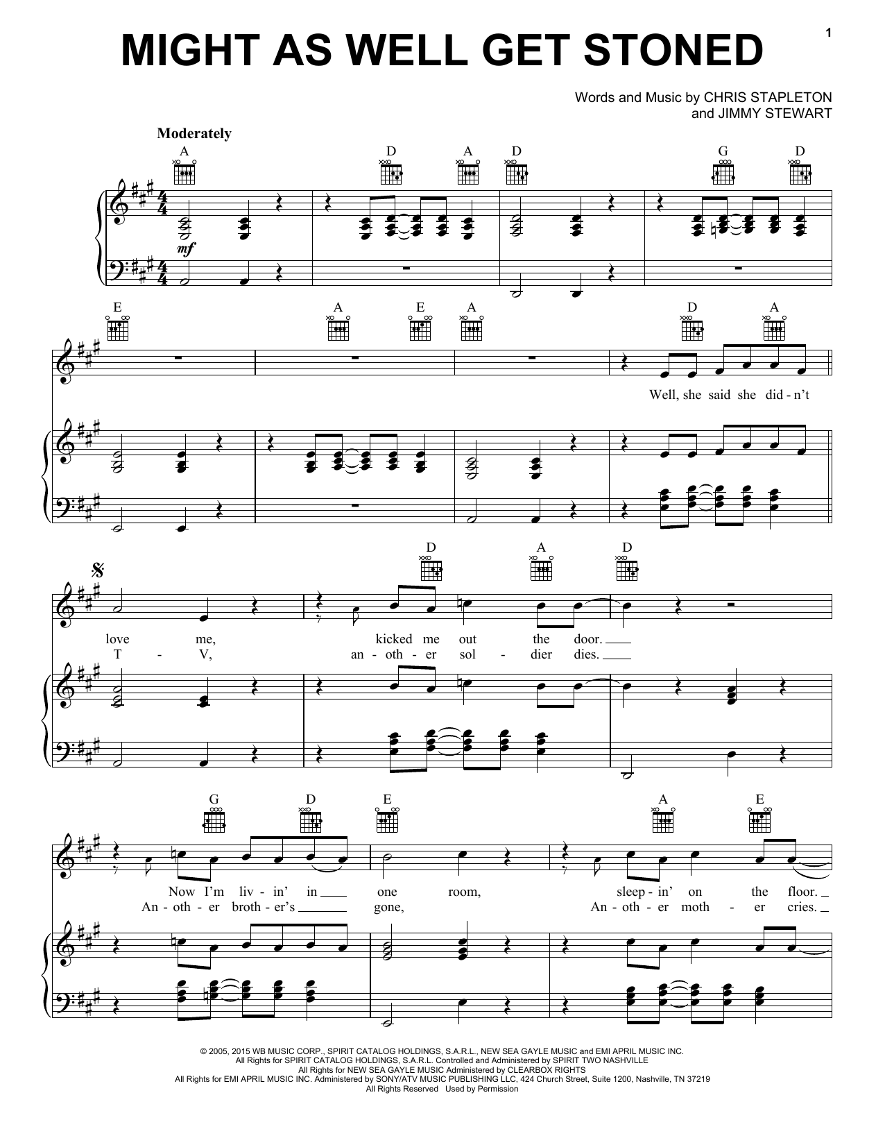 Chris Stapleton Might As Well Get Stoned sheet music notes and chords arranged for Piano, Vocal & Guitar Chords (Right-Hand Melody)