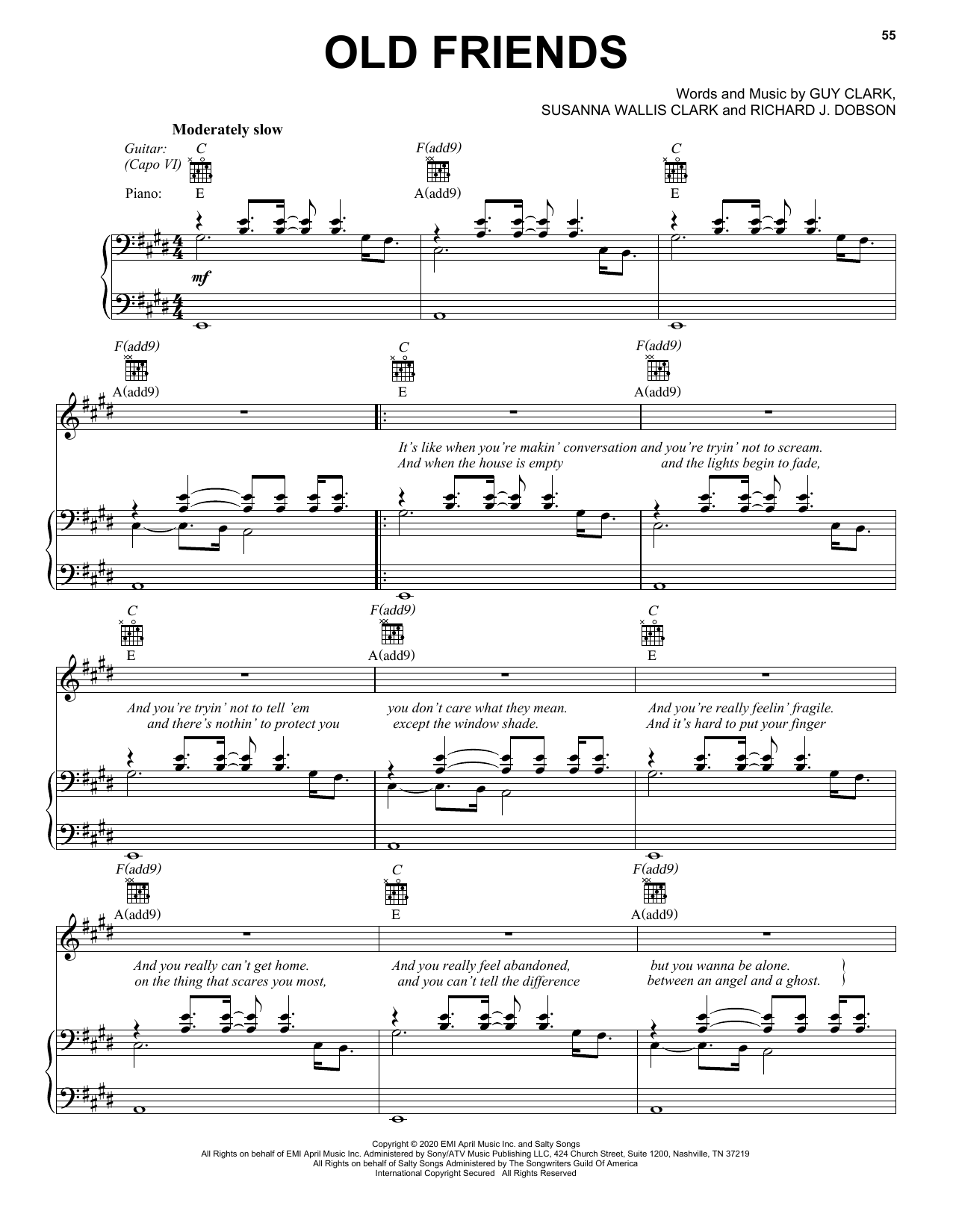 Chris Stapleton Old Friends sheet music notes and chords arranged for Piano, Vocal & Guitar Chords (Right-Hand Melody)