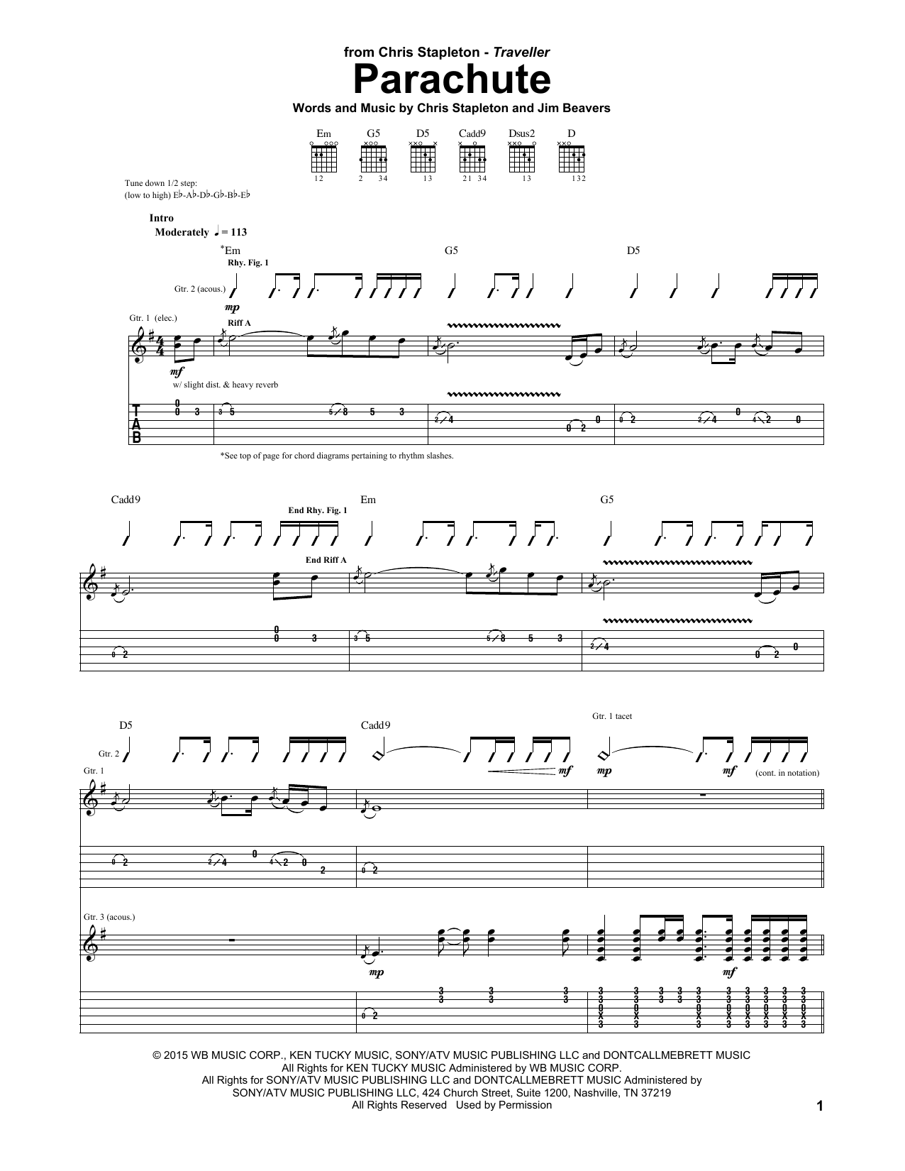 Chris Stapleton Parachute sheet music notes and chords arranged for Piano, Vocal & Guitar Chords (Right-Hand Melody)