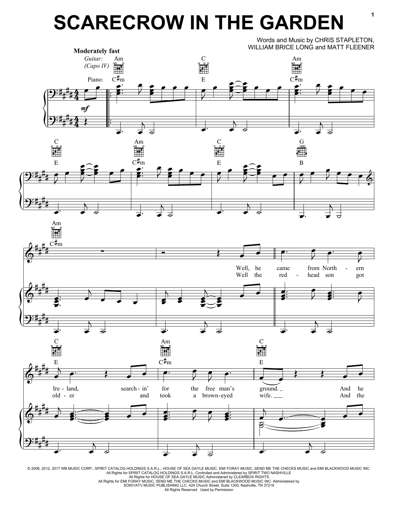 Chris Stapleton Scarecrow In The Garden sheet music notes and chords arranged for Piano, Vocal & Guitar Chords (Right-Hand Melody)