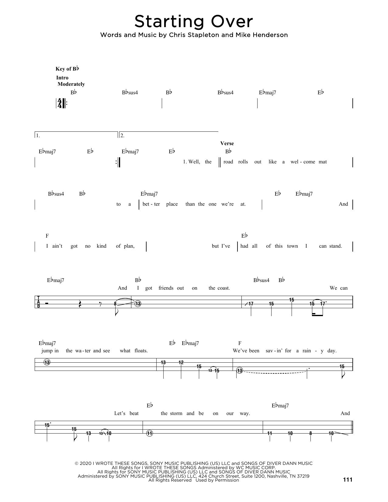 Chris Stapleton Starting Over sheet music notes and chords arranged for Piano, Vocal & Guitar Chords (Right-Hand Melody)