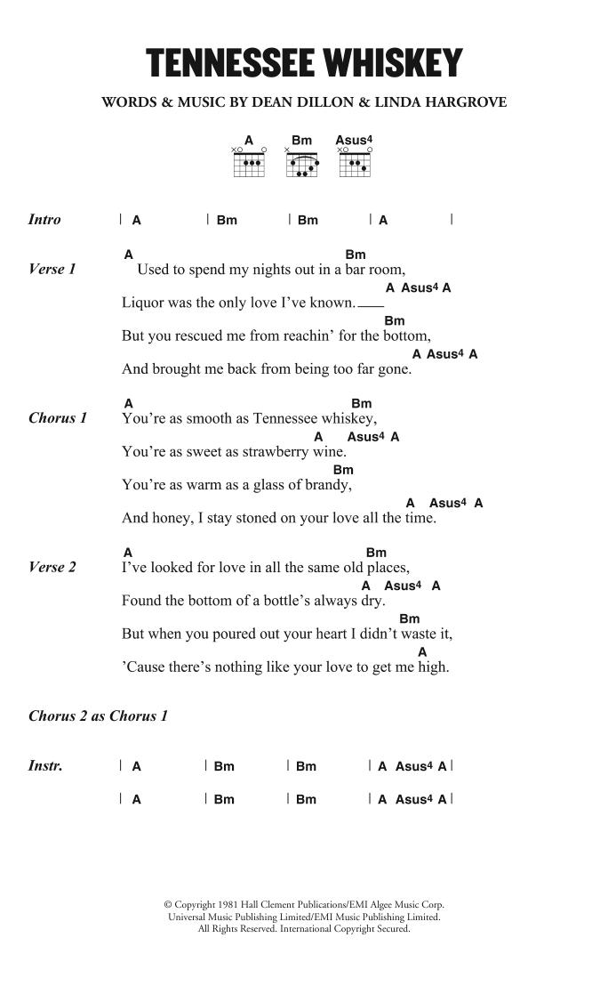 Chris Stapleton Tennessee Whiskey sheet music notes and chords arranged for Guitar Chords/Lyrics