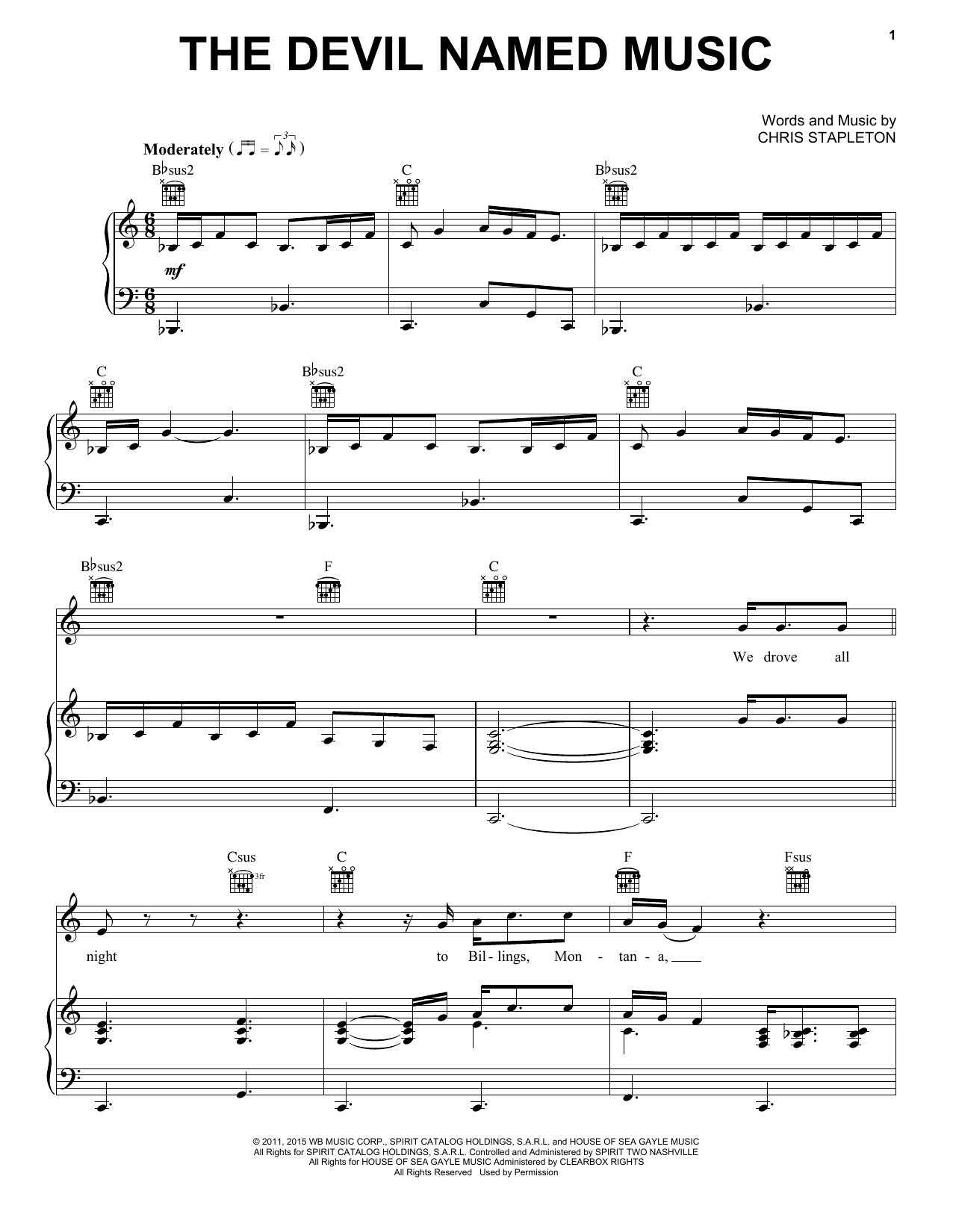Chris Stapleton The Devil Named Music sheet music notes and chords arranged for Piano, Vocal & Guitar Chords (Right-Hand Melody)