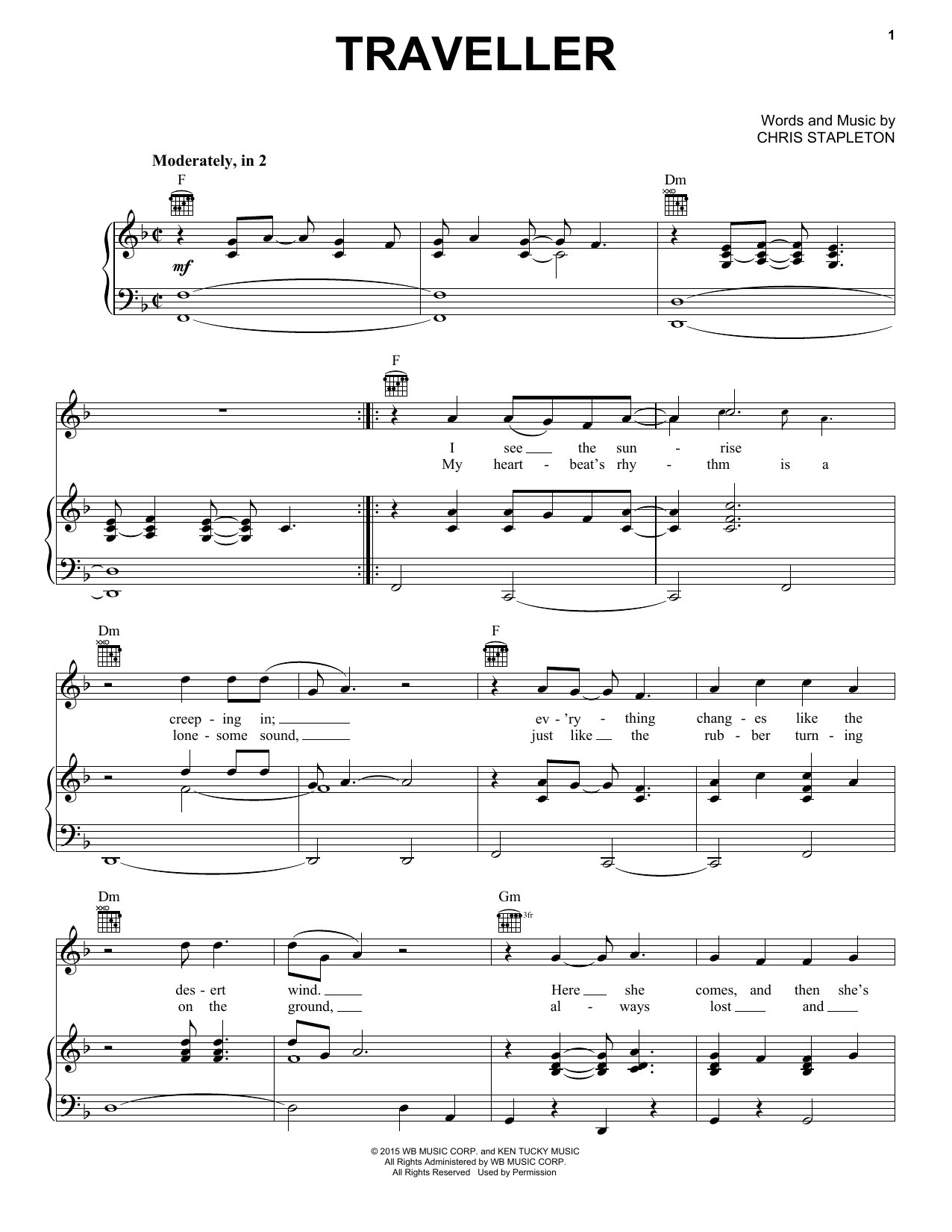 Chris Stapleton Traveller sheet music notes and chords arranged for Easy Piano