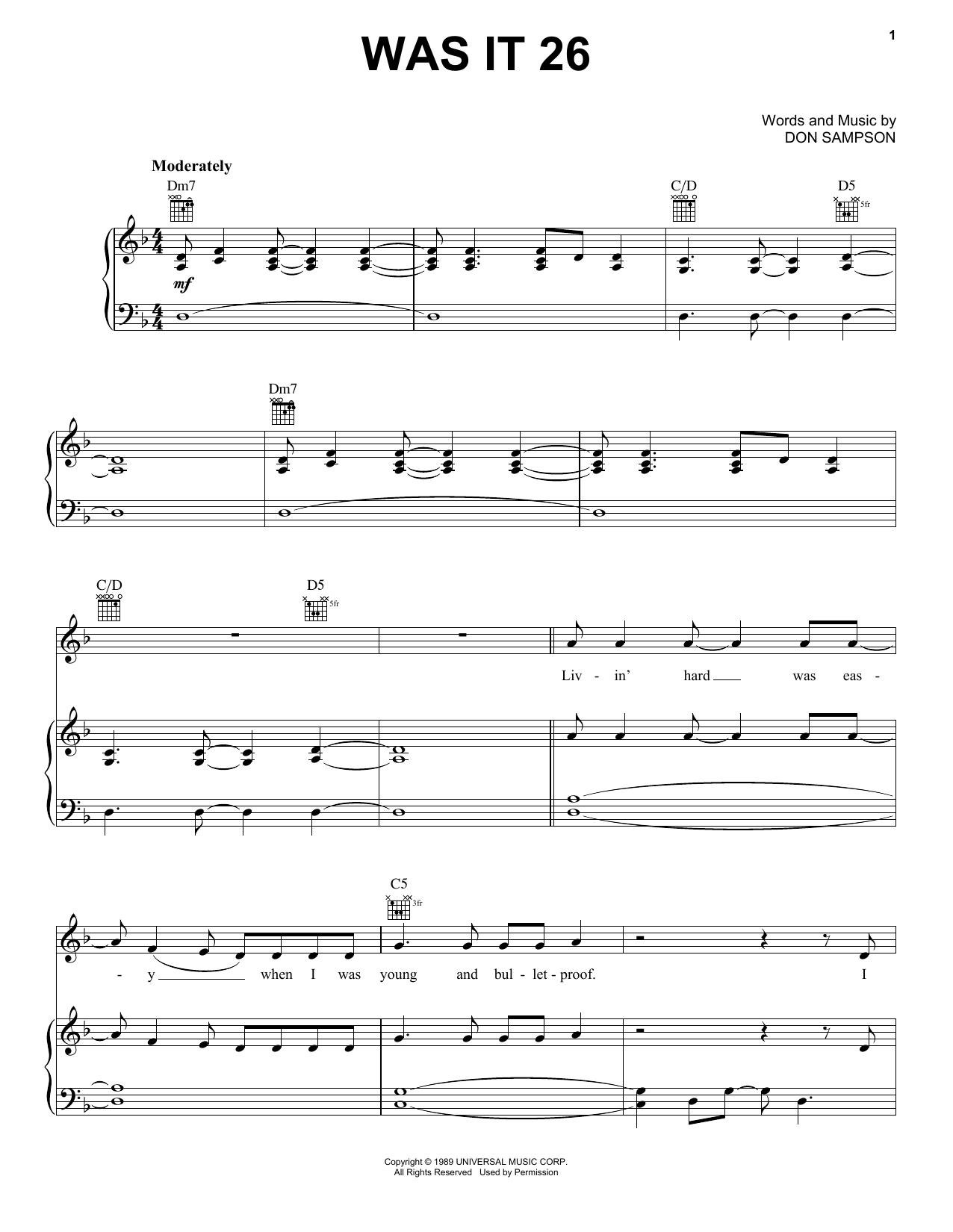 Chris Stapleton Was It 26 sheet music notes and chords arranged for Piano, Vocal & Guitar Chords (Right-Hand Melody)