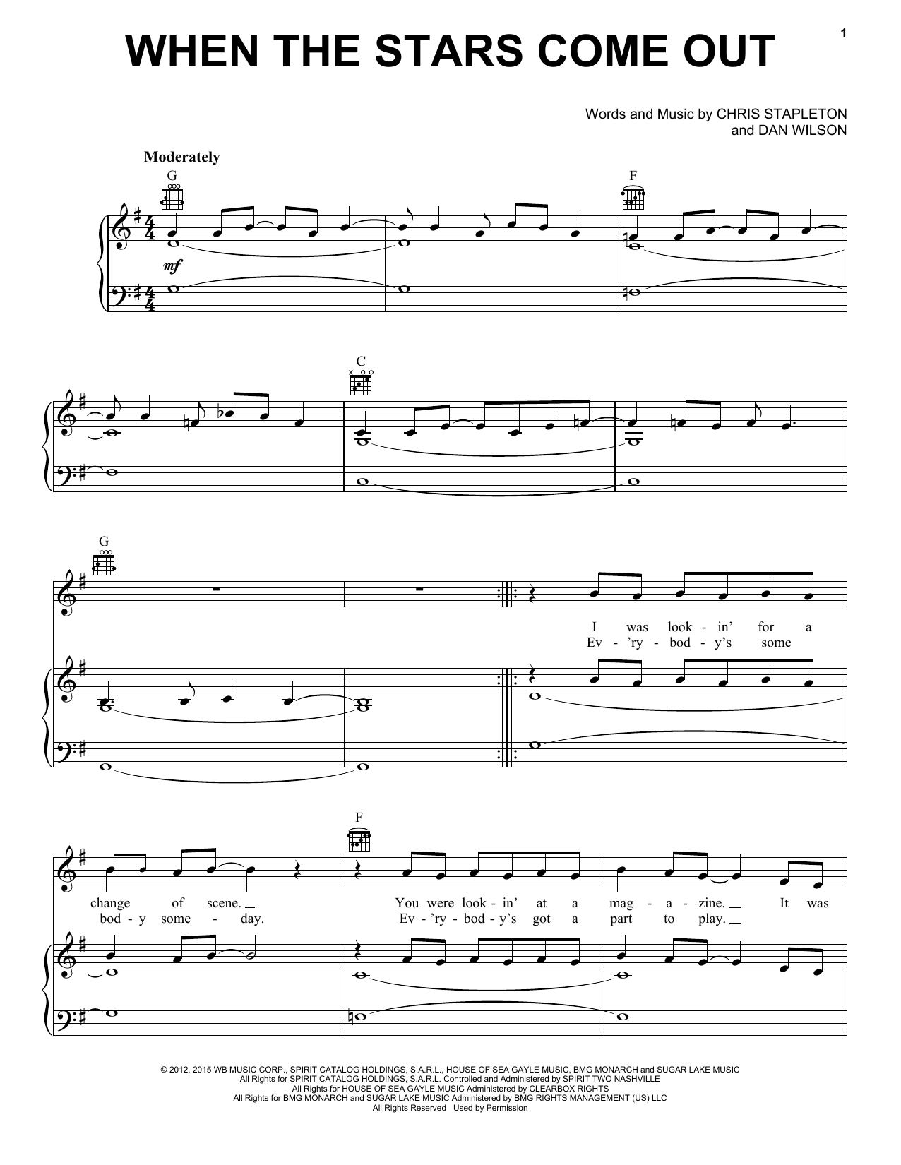 Chris Stapleton When The Stars Come Out sheet music notes and chords arranged for Piano, Vocal & Guitar Chords (Right-Hand Melody)
