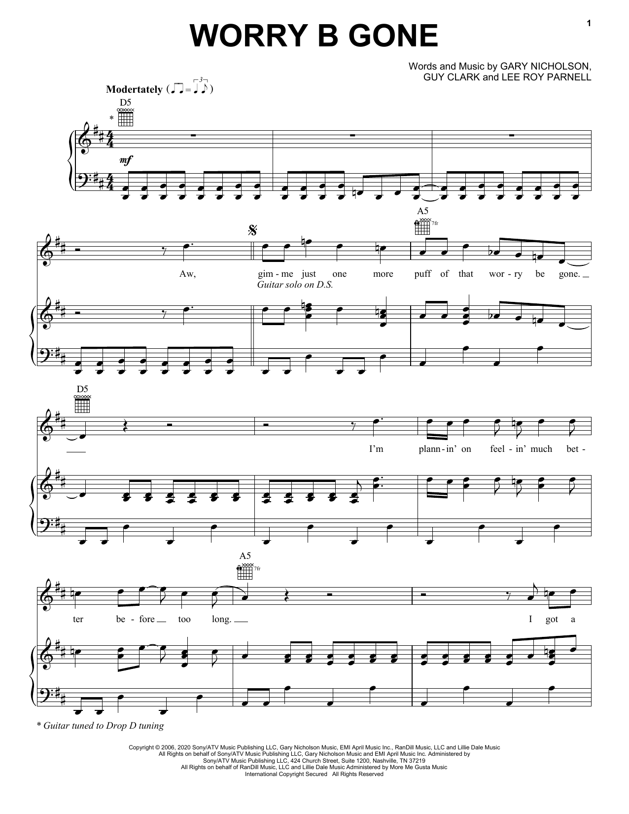 Chris Stapleton Worry B Gone sheet music notes and chords arranged for Piano, Vocal & Guitar Chords (Right-Hand Melody)