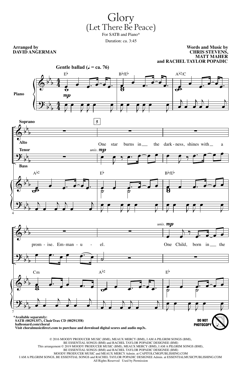 Chris Stevens, Matt Maher & Rachel Popadic Glory (Let There Be Peace) (arr. David Angerman) sheet music notes and chords arranged for SATB Choir