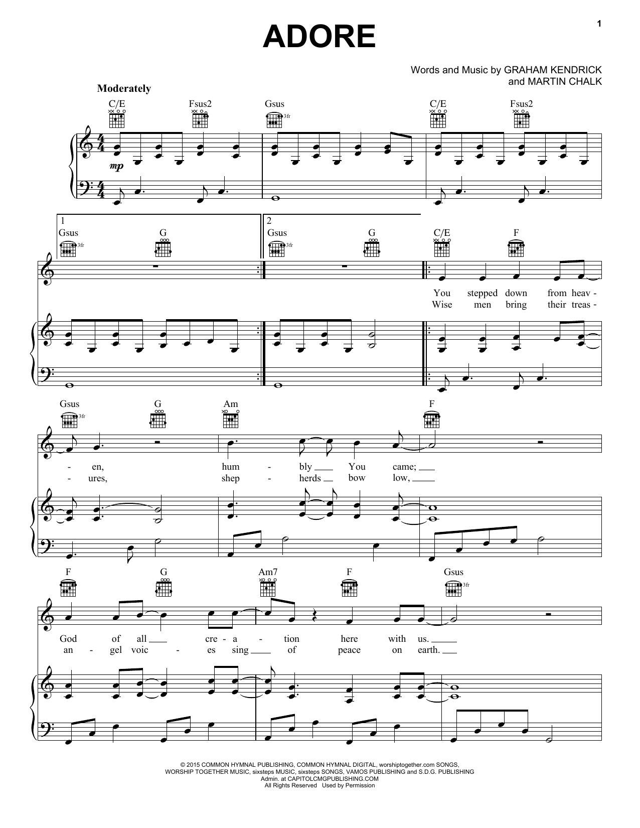 Chris Tomlin Adore sheet music notes and chords arranged for Piano, Vocal & Guitar Chords (Right-Hand Melody)