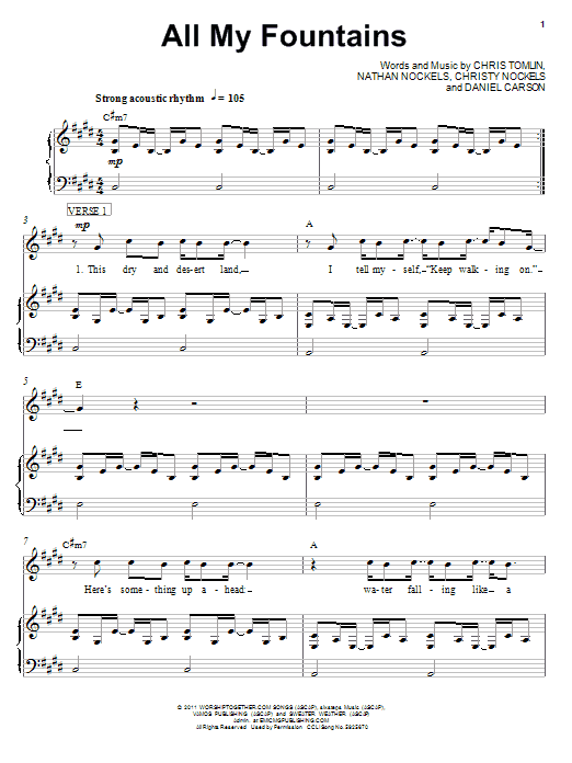 Chris Tomlin All My Fountains sheet music notes and chords arranged for Piano, Vocal & Guitar Chords (Right-Hand Melody)