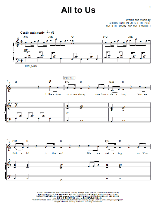 Chris Tomlin All To Us sheet music notes and chords arranged for Piano, Vocal & Guitar Chords (Right-Hand Melody)
