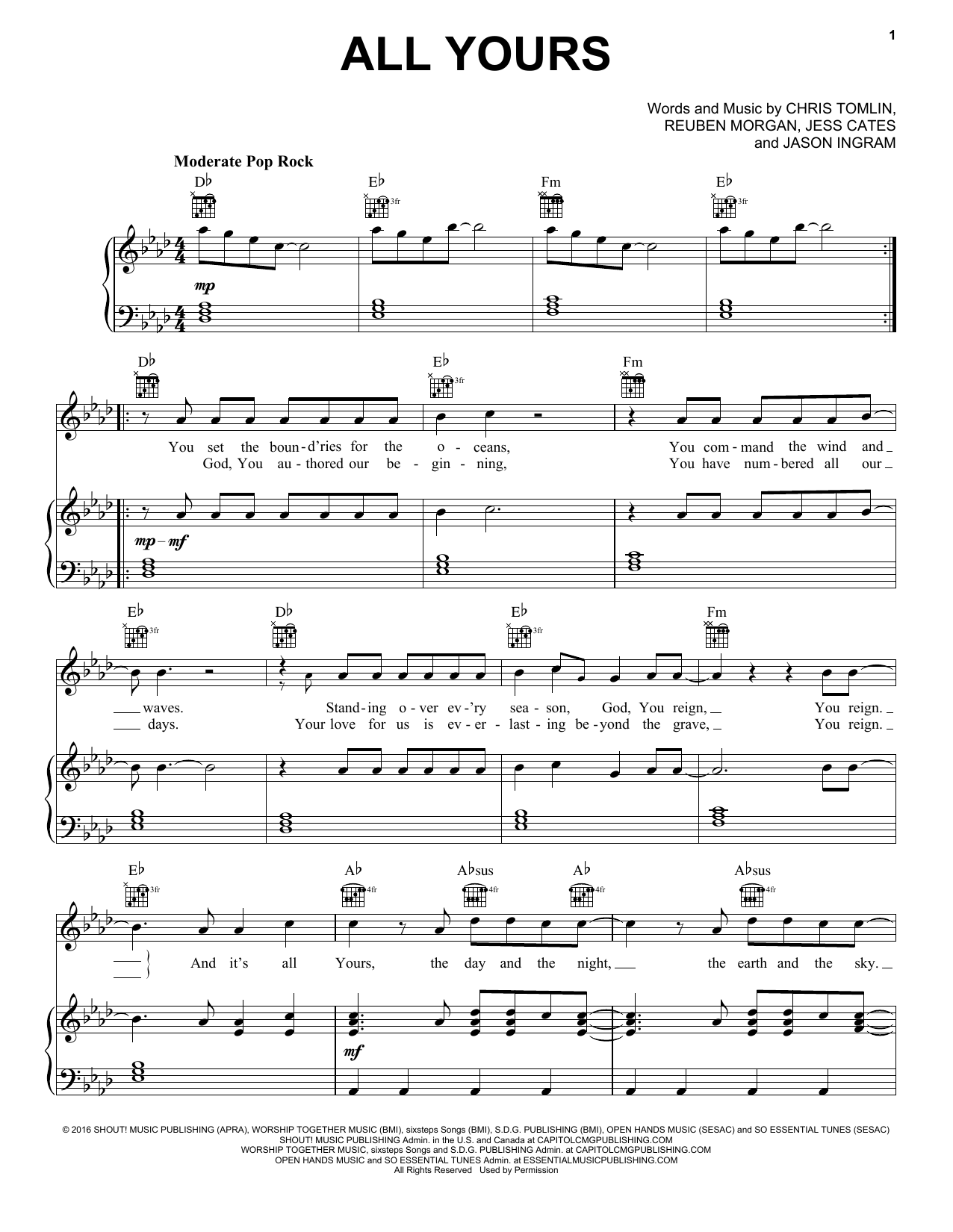 Chris Tomlin All Yours sheet music notes and chords arranged for Piano, Vocal & Guitar Chords (Right-Hand Melody)