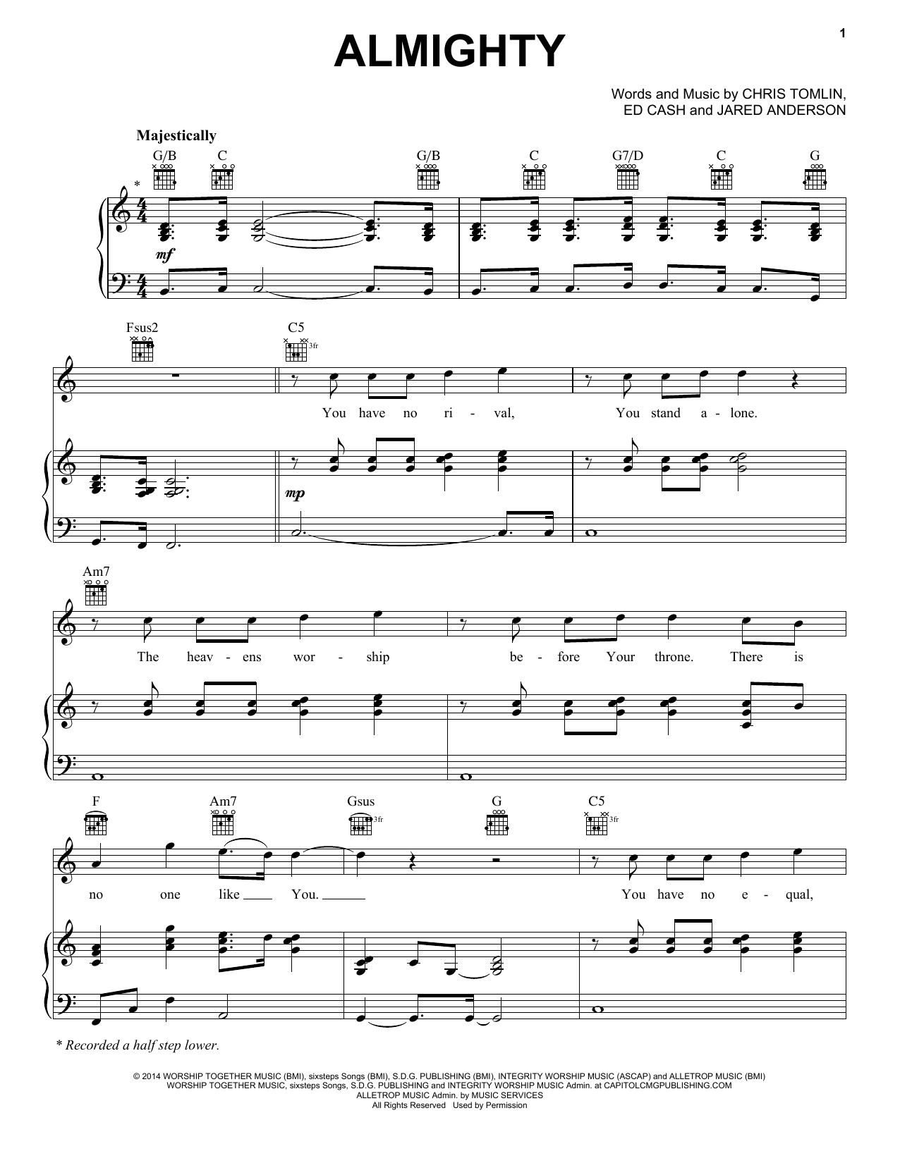 Chris Tomlin Almighty sheet music notes and chords arranged for Piano, Vocal & Guitar Chords (Right-Hand Melody)